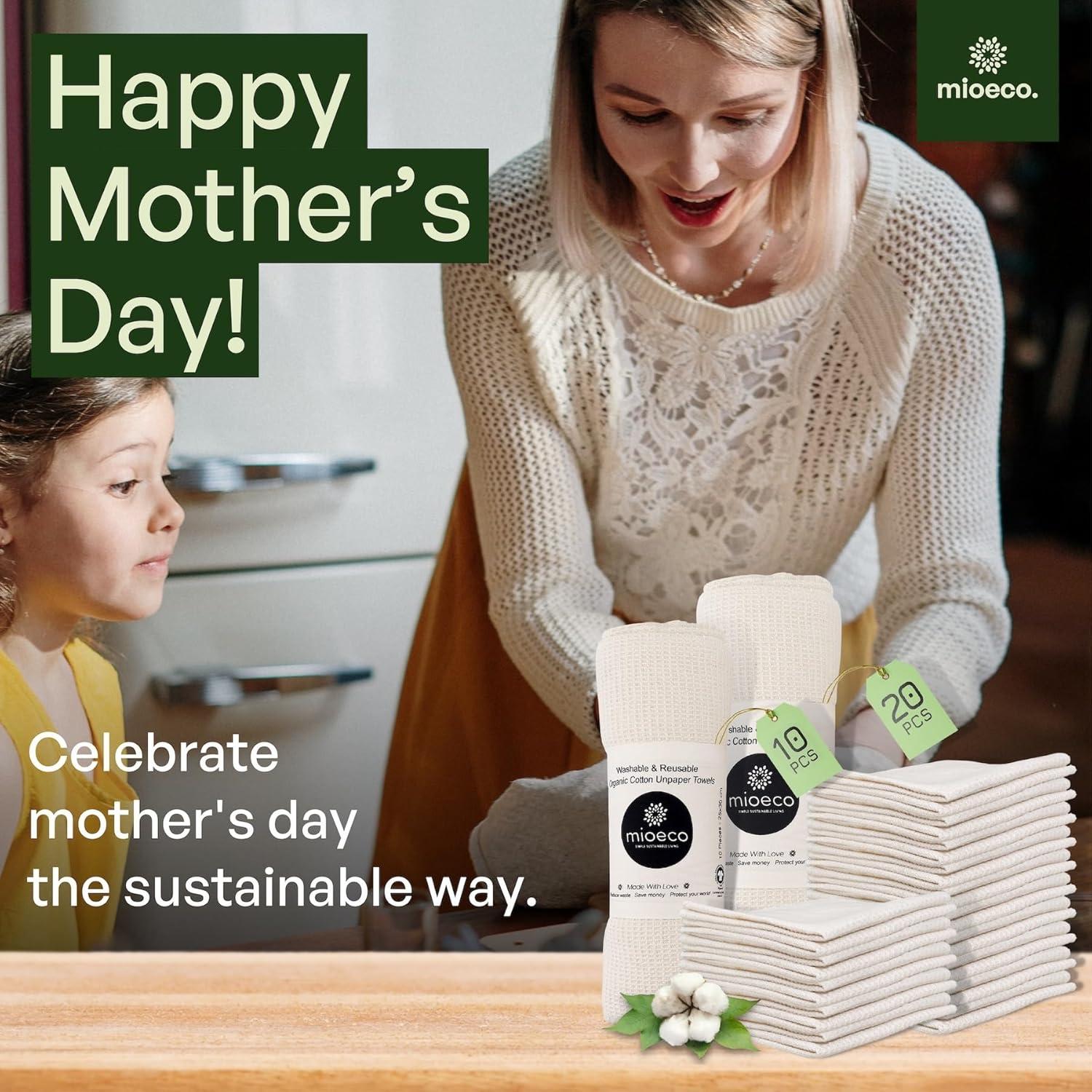 Paquete de 20 Toallas de Papel Reutilizables Mioeco - Algodón Orgánico