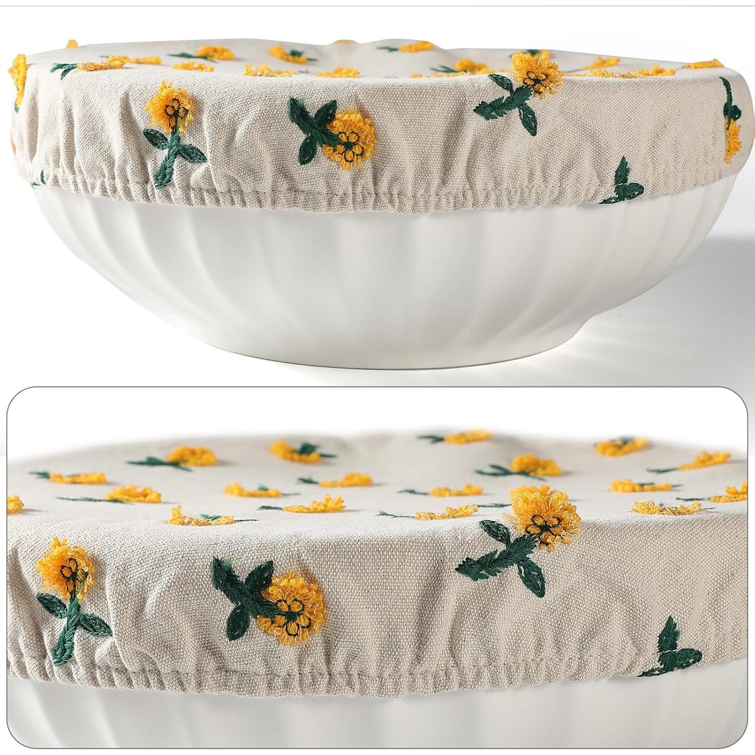 Cubiertas de Tazón Reutilizables Slyitokbhr Lino Bordado 3 Pzas