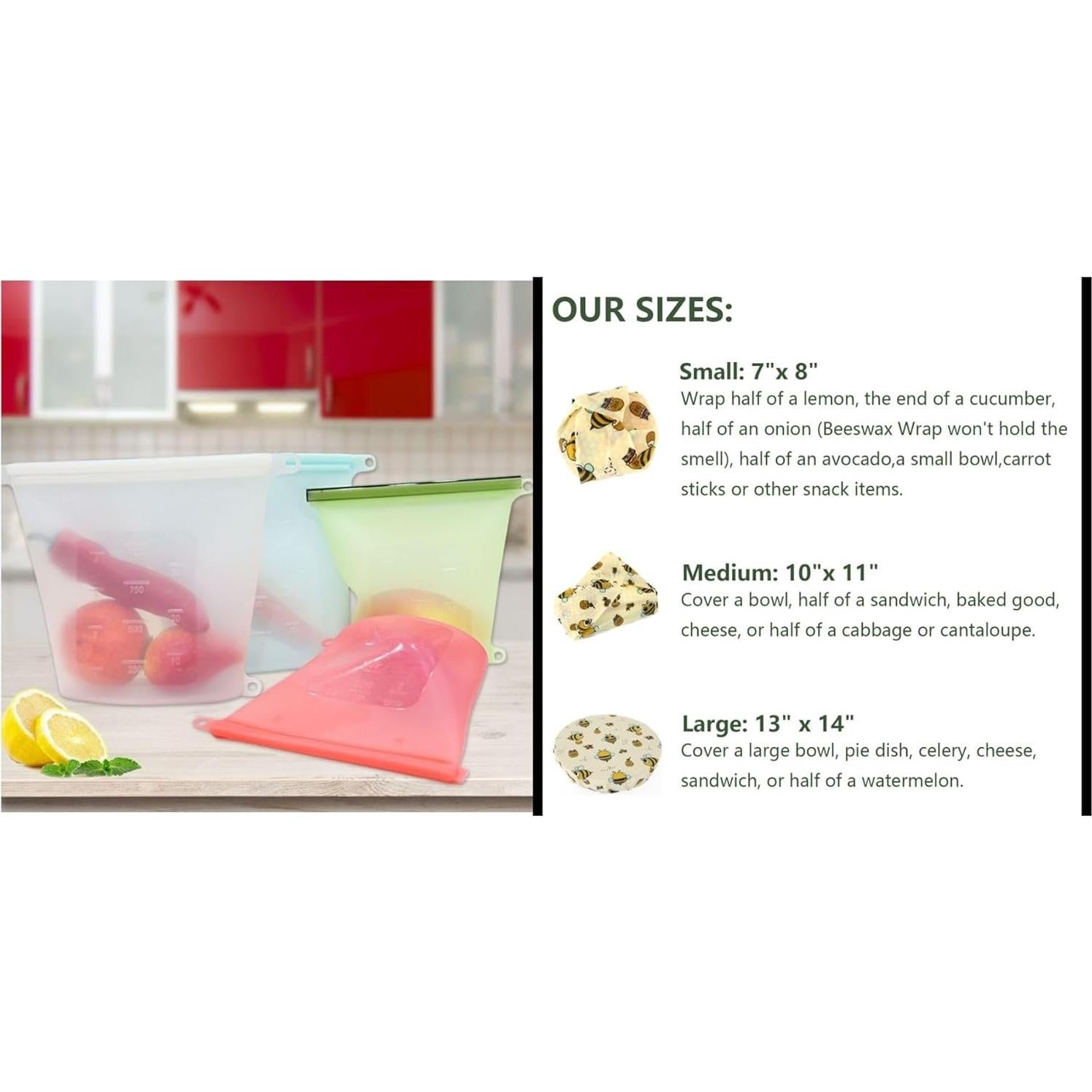 Set de Almacenamiento Ecológico 7 Piezas Silicona y Cera de Abeja