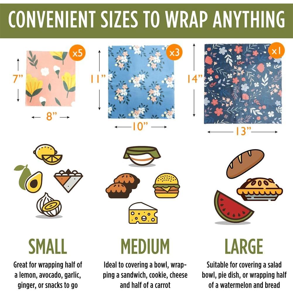 Envolturas de Cera de Abeja EcoHMVerve 9 Piezas Reutilizables