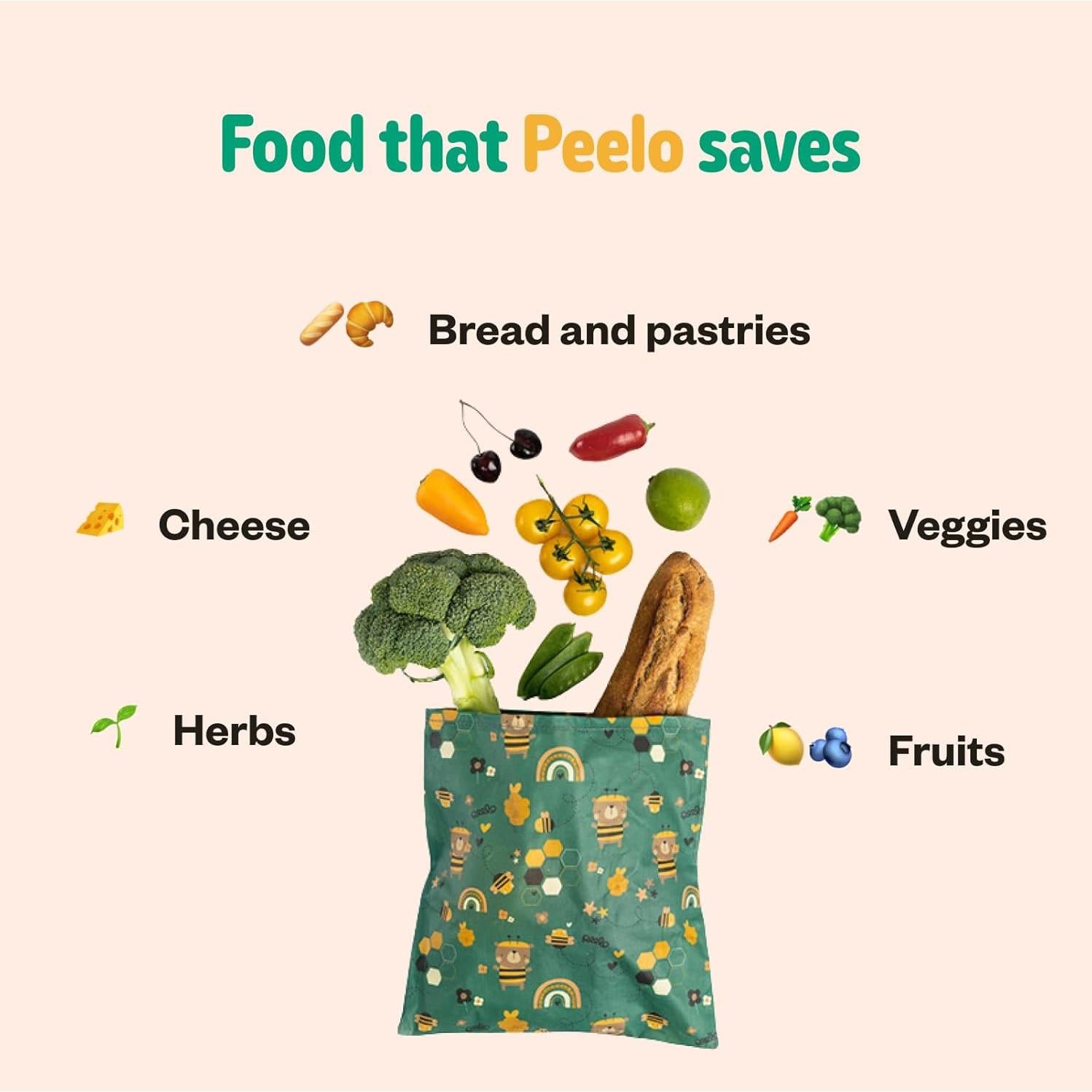 Bolsa de Envoltura de Alimentos Peelo Botanica Mediana 29x26cm