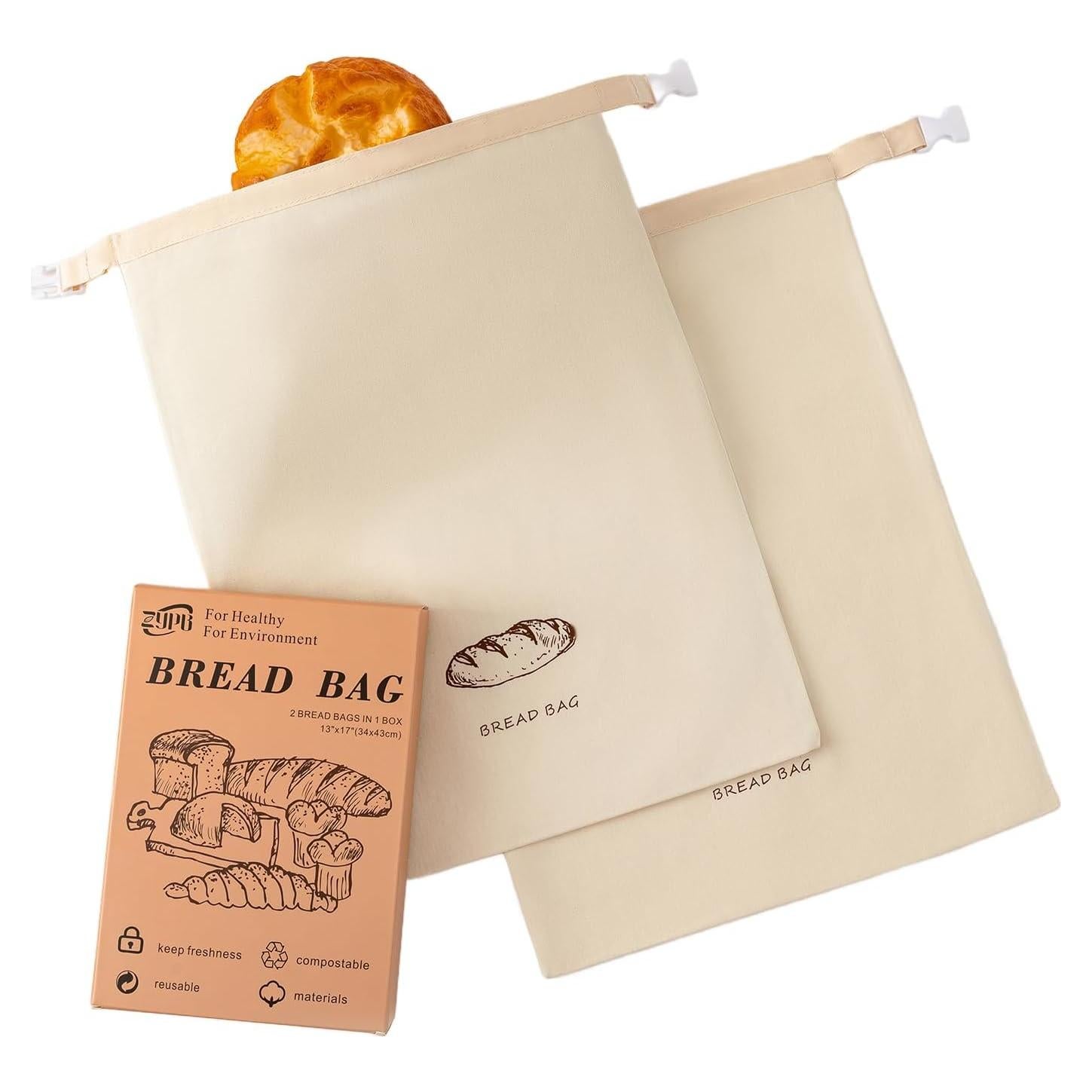 Paquete de 2 Bolsas de Pan Reutilizables ZYPB 43x33 cm Ecológicas