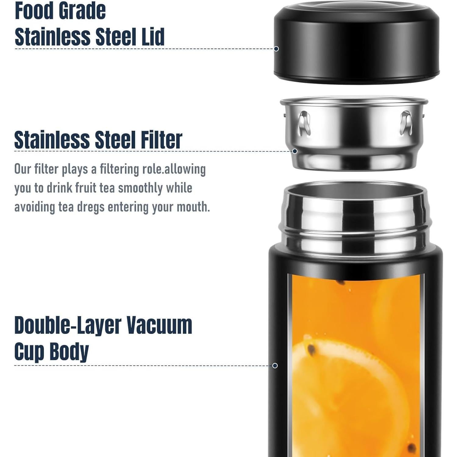 Botella de Agua Aislada Lizhluzh 500ml Acero Inoxidable Negro