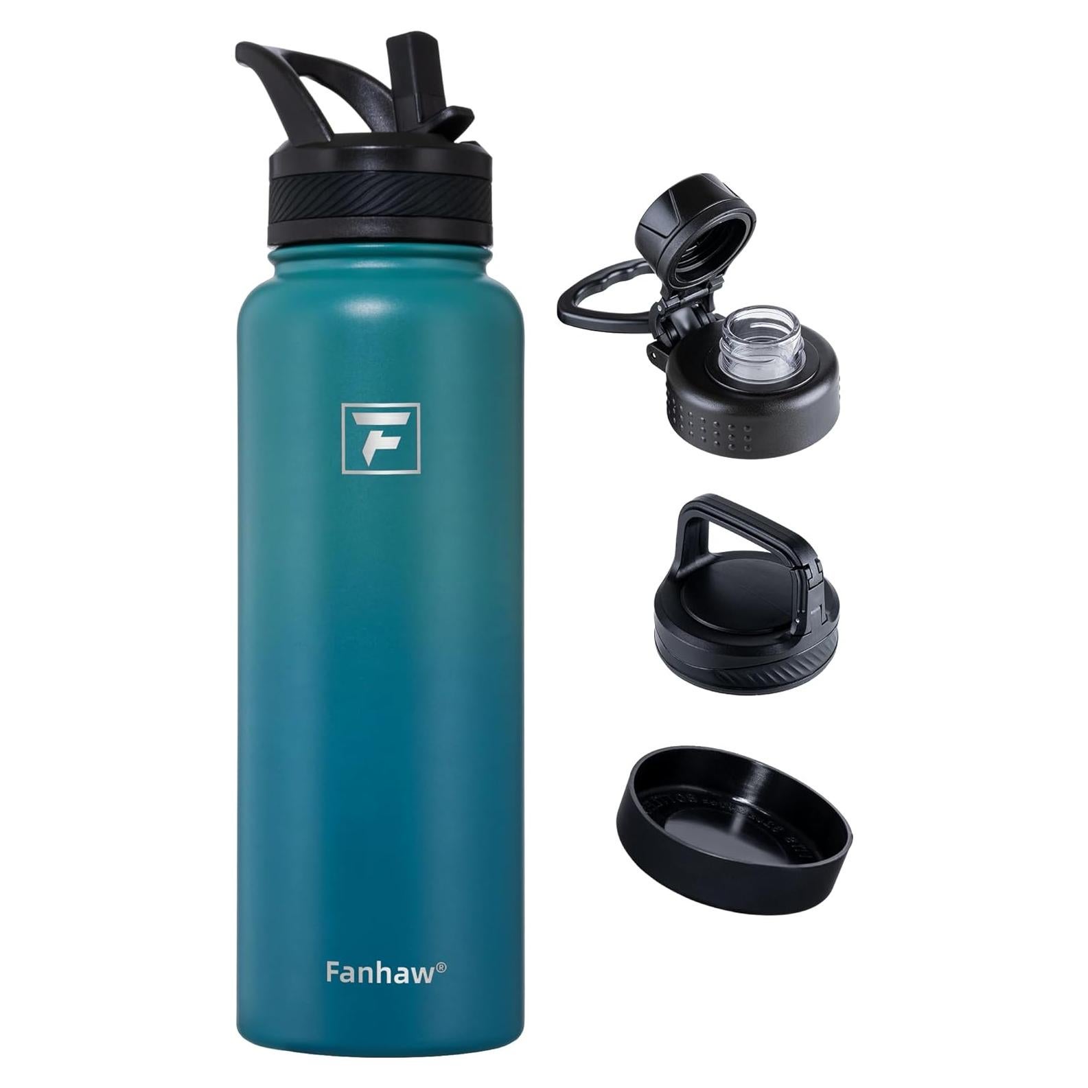 Botella de Agua Aislada Fanhaw 1.18 L Verde Azul - 3 Tapas