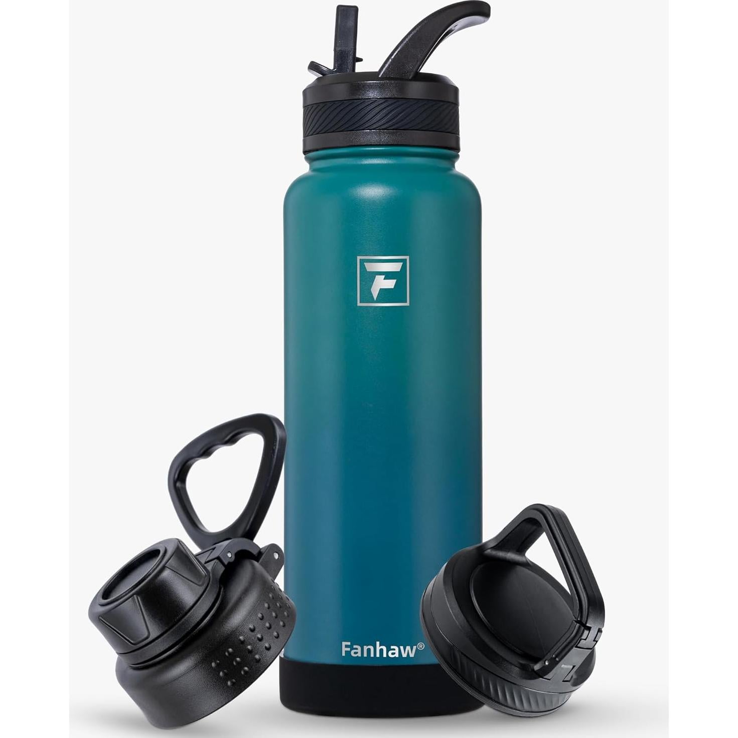 Botella de Agua Aislada Fanhaw 1.18 L Verde Azul - 3 Tapas