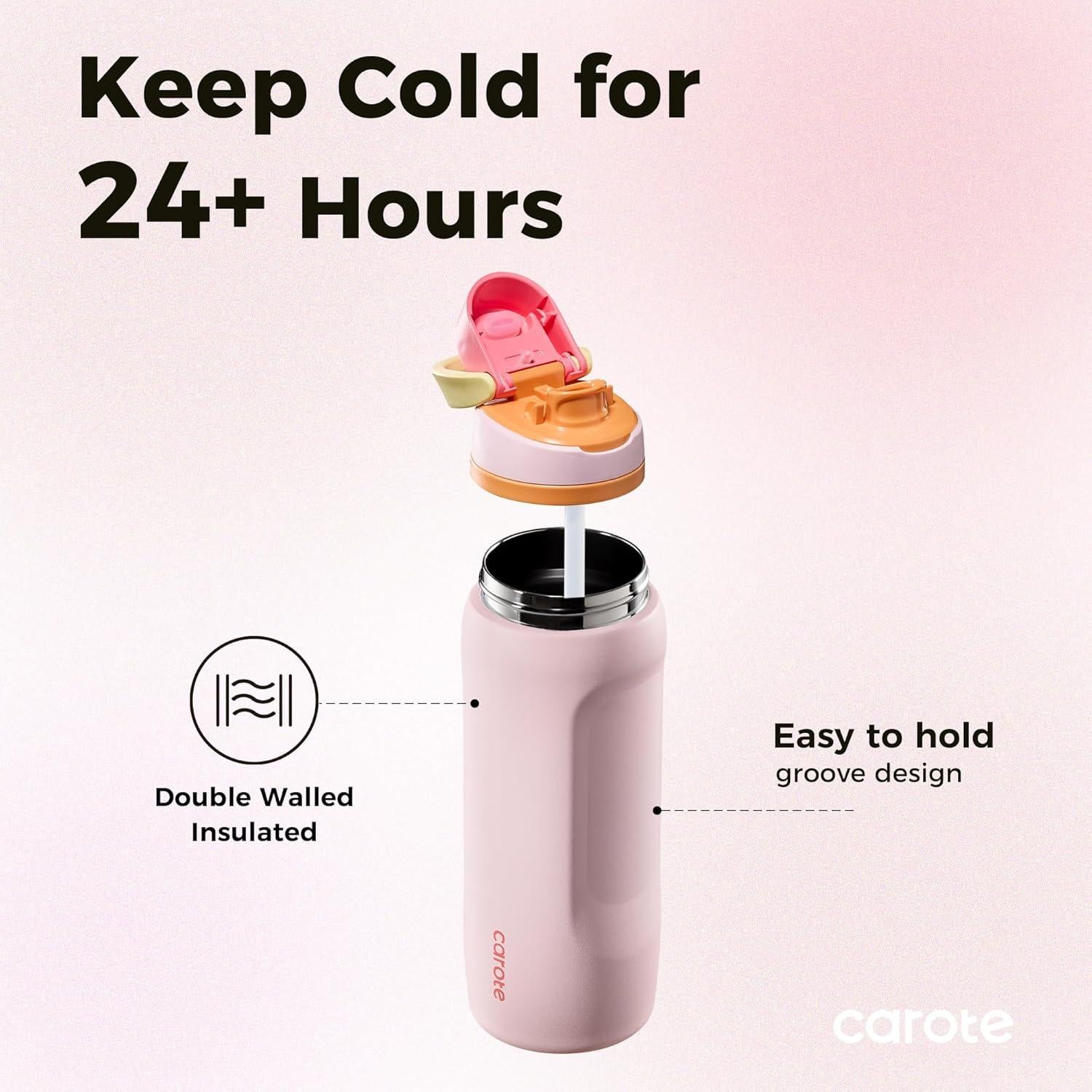 Botella de Agua Aislada CAROTE 26 Oz Acero Inoxidable Durazno Rosa