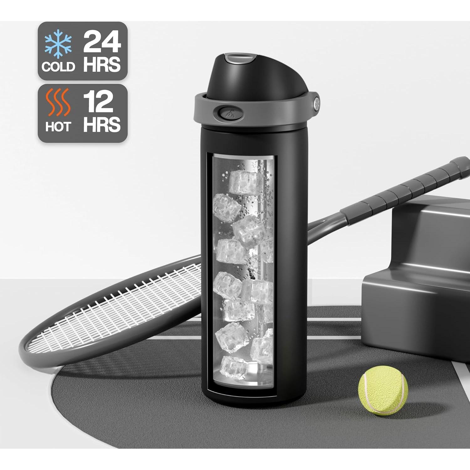 Botella de Agua Aislada POWCAN 24 oz Acero Inoxidable Negro