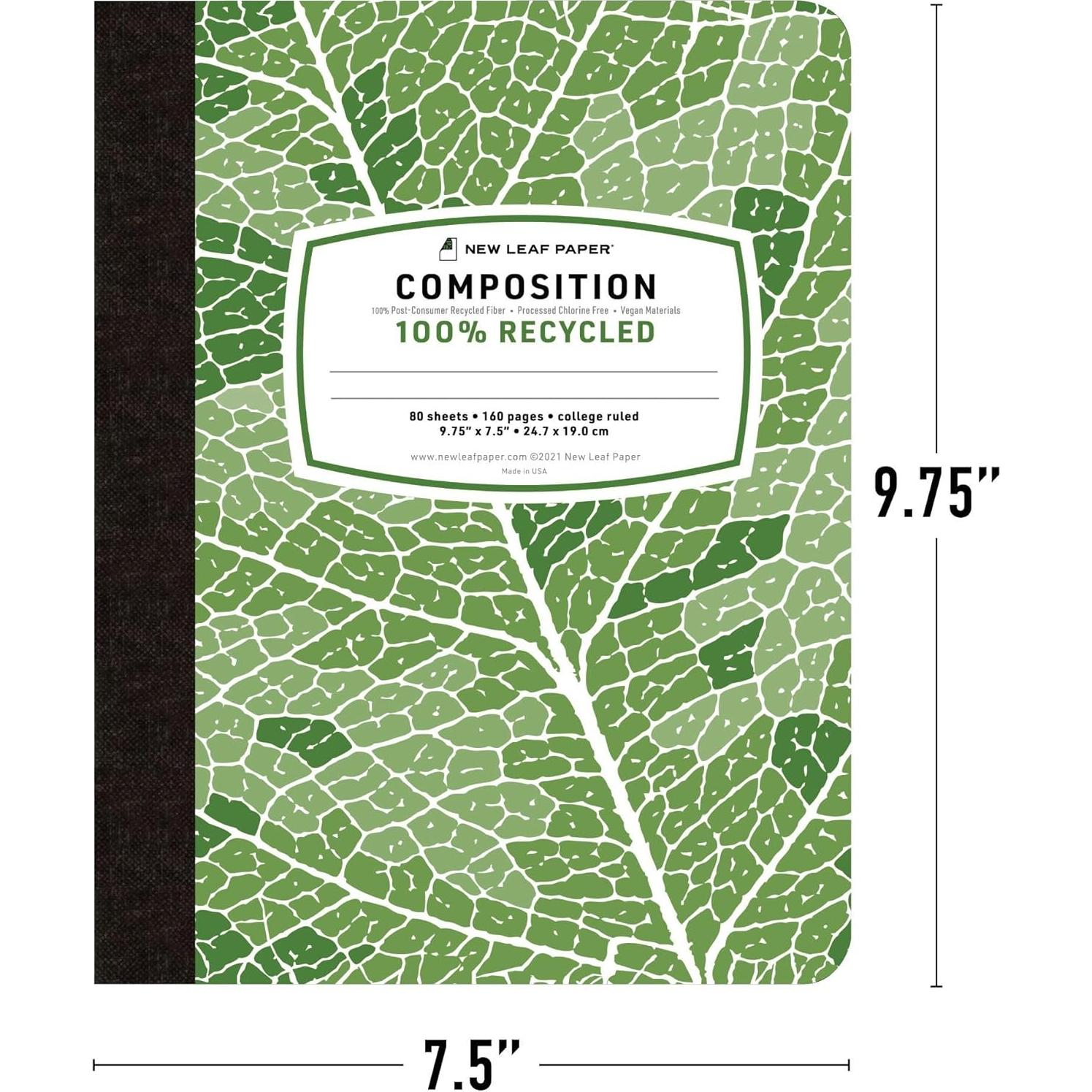 Cuadernos de Composición New Leaf Paper, Paquete de 4, 80 Hojas