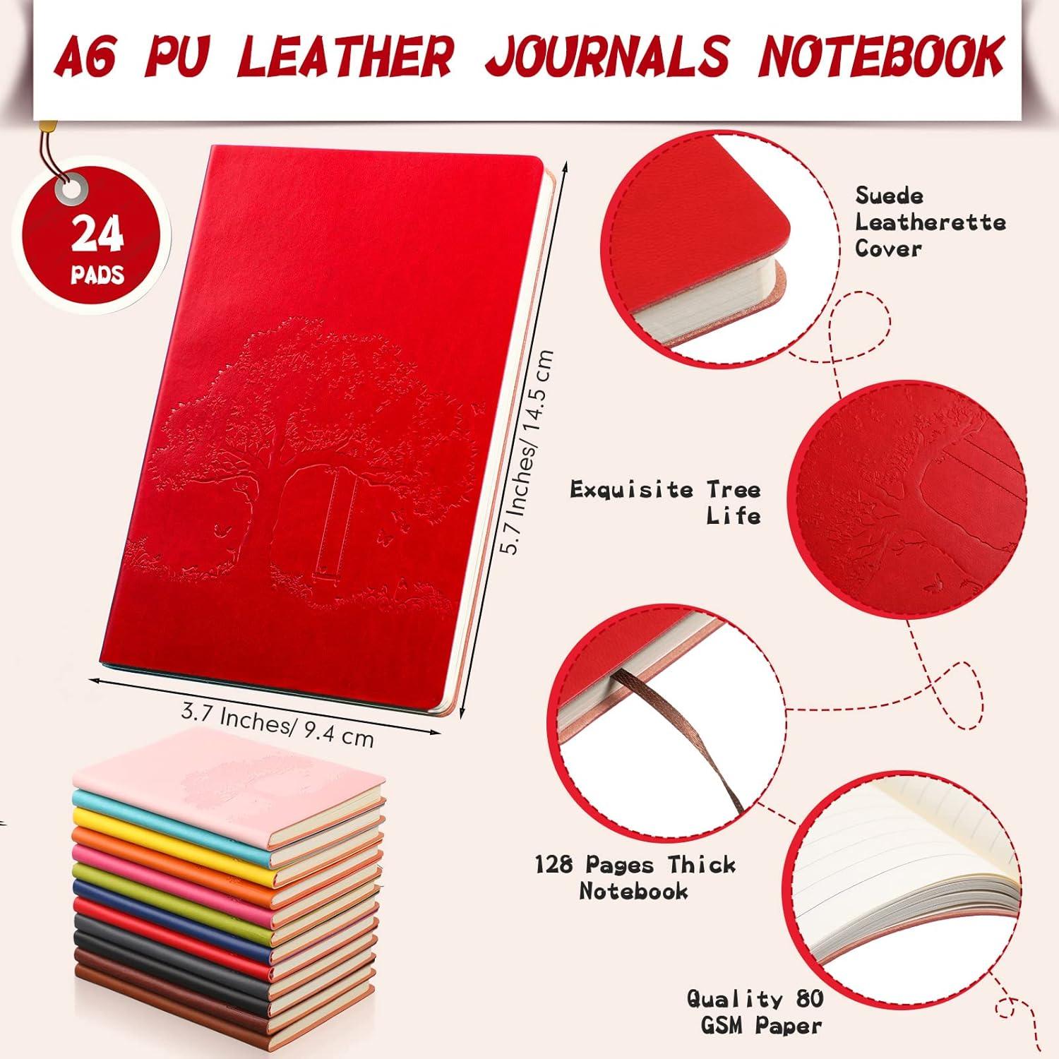 24 Cuadernos A6 Rayados TaoBary Color Vintage Cuero PU