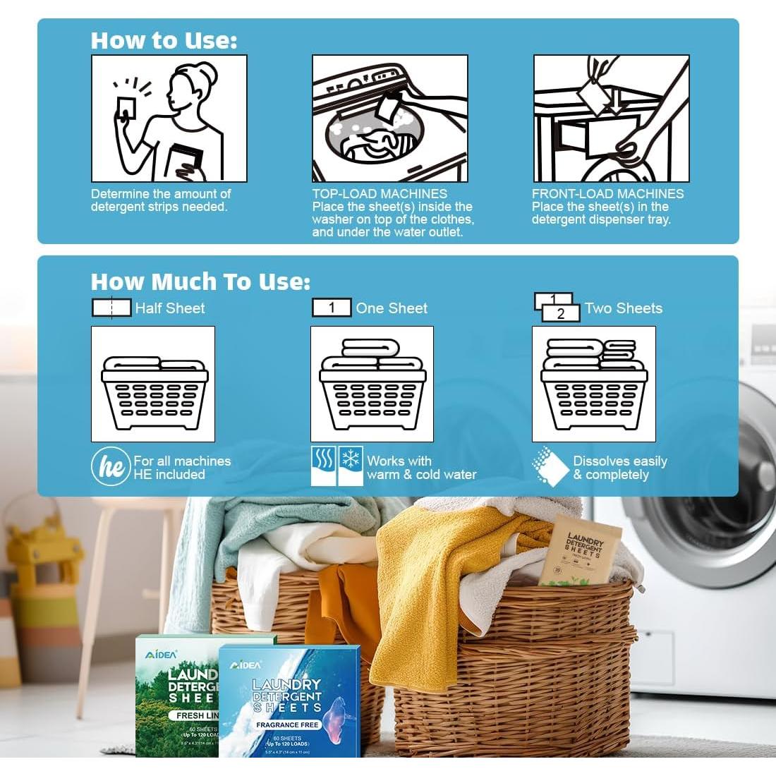 Hojas de Detergente AIDEA Lino Fresco 80 Unidades 160 Lavados