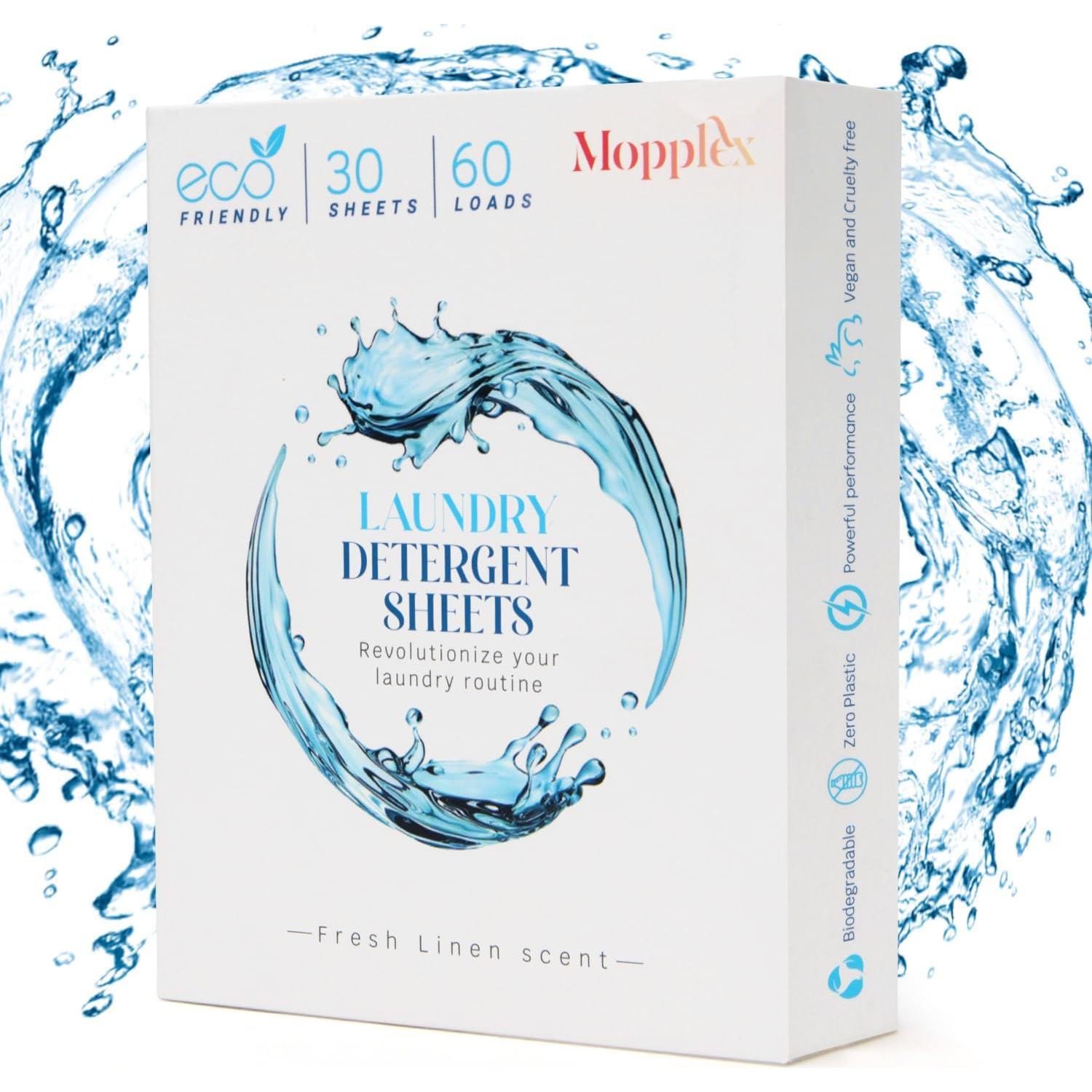 Hojas de detergente ecológicas Mopplex, 30 hojas para 60 cargas