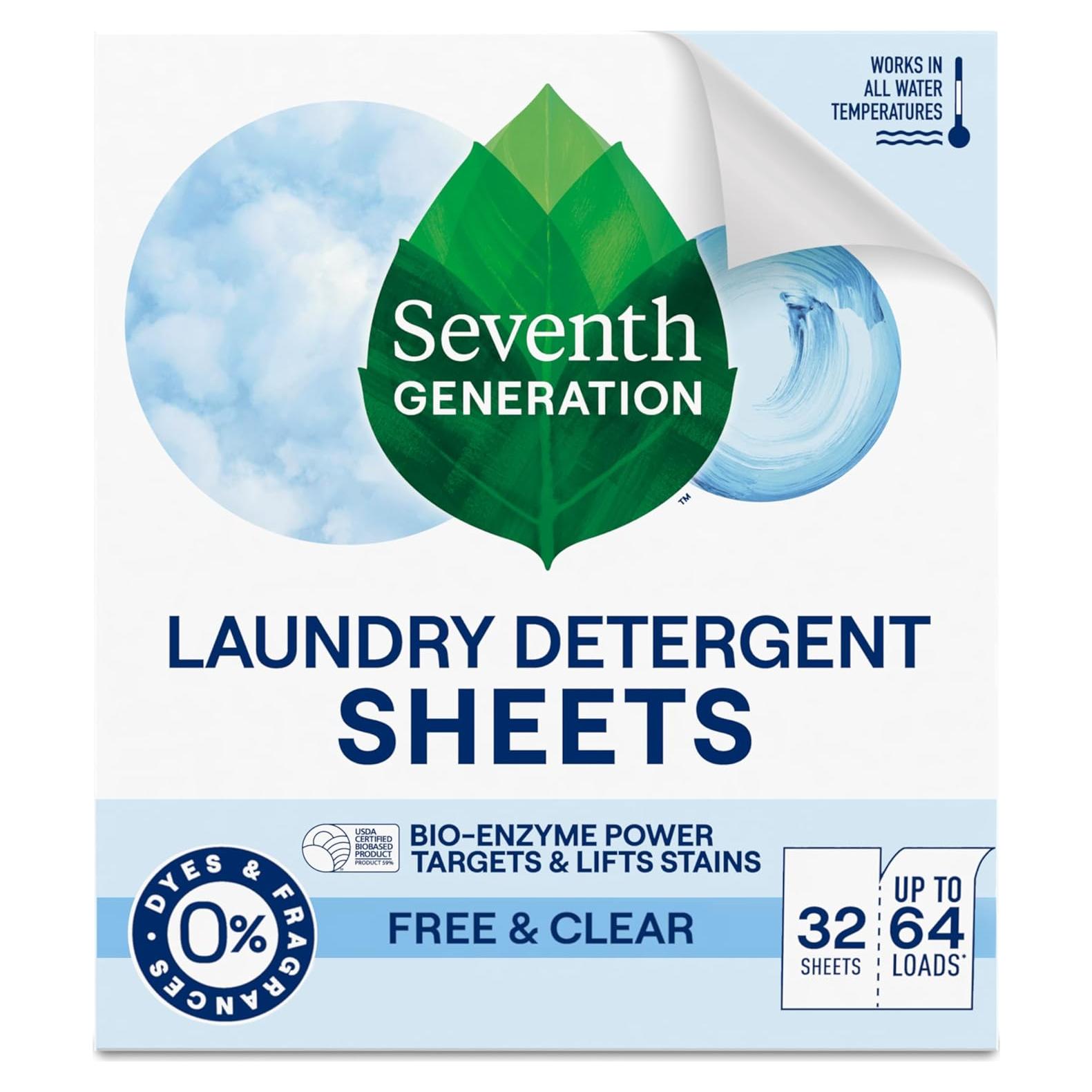 Hojas de Detergente para Ropa Seventh Generation 32 Unidades Libre y Claro