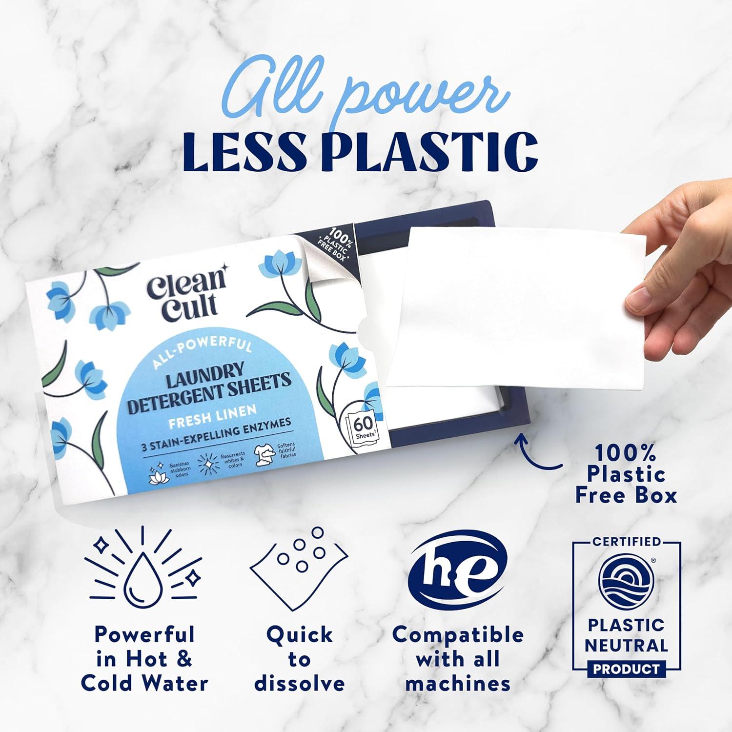 Hojas de detergente Cleancult Lino Fresco 60 cargas 3 enzimas