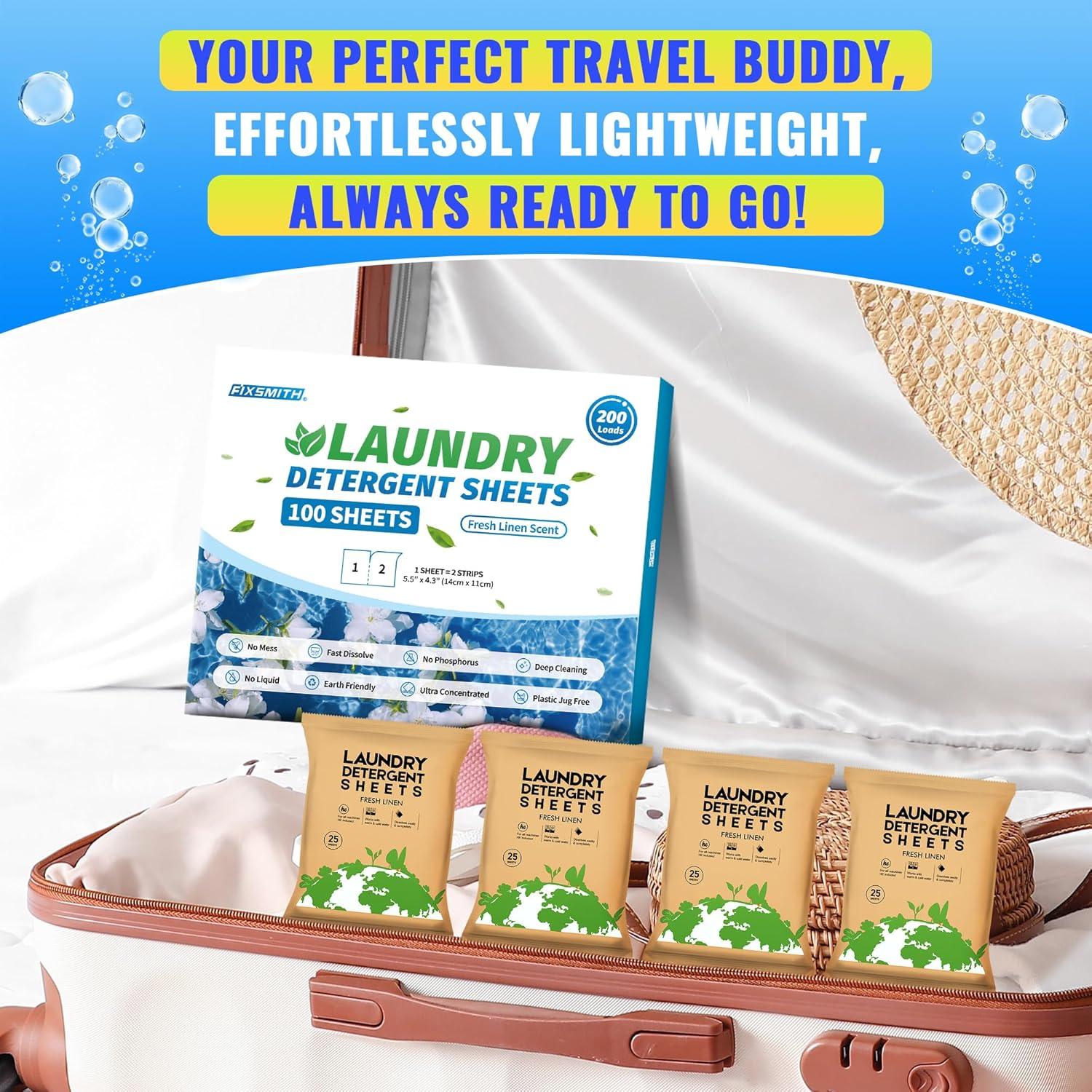 Hojas de Detergente para Ropa FIXSMITH - 100 Hojas Hipoalergénicas