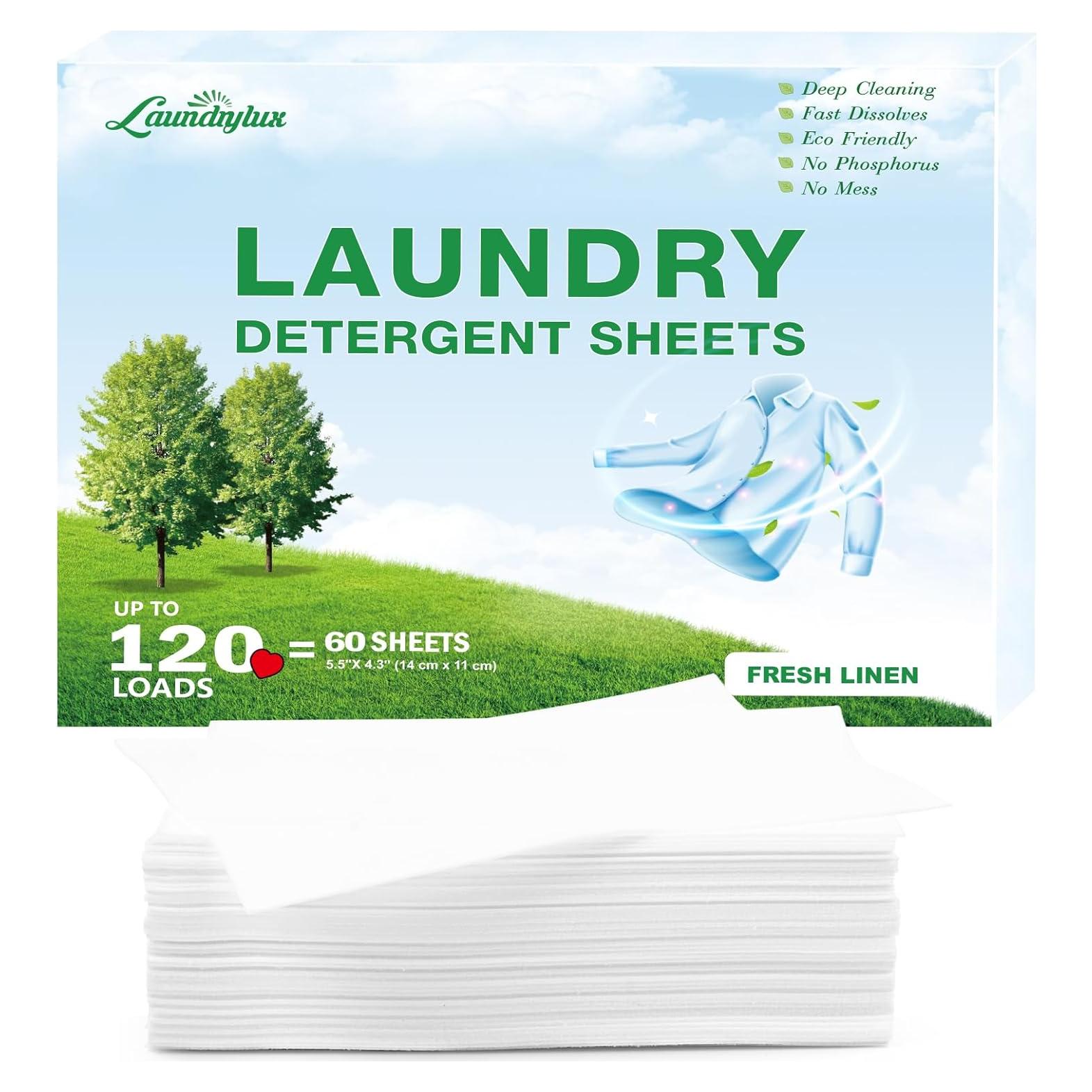 Hojas de Detergente Ecológicas LAUNDRYLUX - 60 Cargas Aroma Lino Fresco