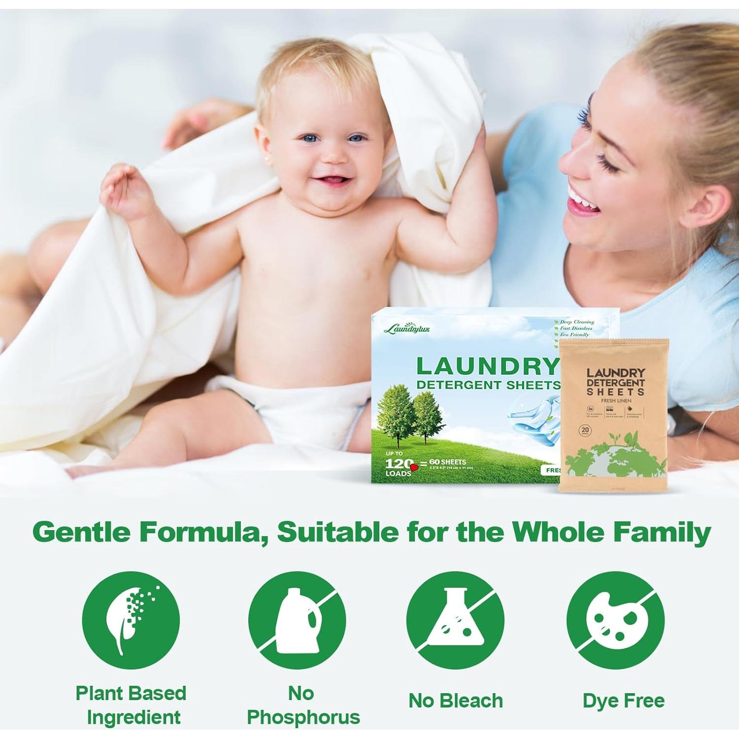 Hojas de Detergente Ecológicas LAUNDRYLUX - 60 Cargas Aroma Lino Fresco