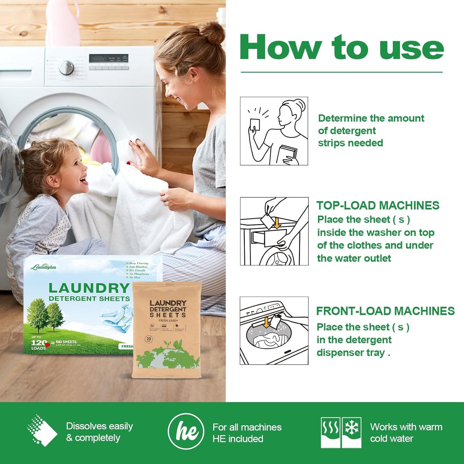 Hojas de Detergente Ecológicas LAUNDRYLUX - 60 Cargas Aroma Lino Fresco