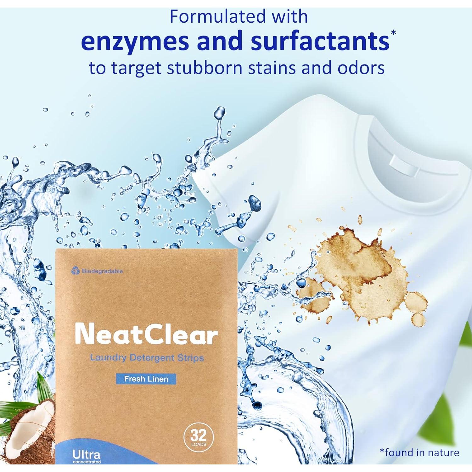 Hojas de detergente ecológicas NeatClear 32 cargas aroma lino fresco