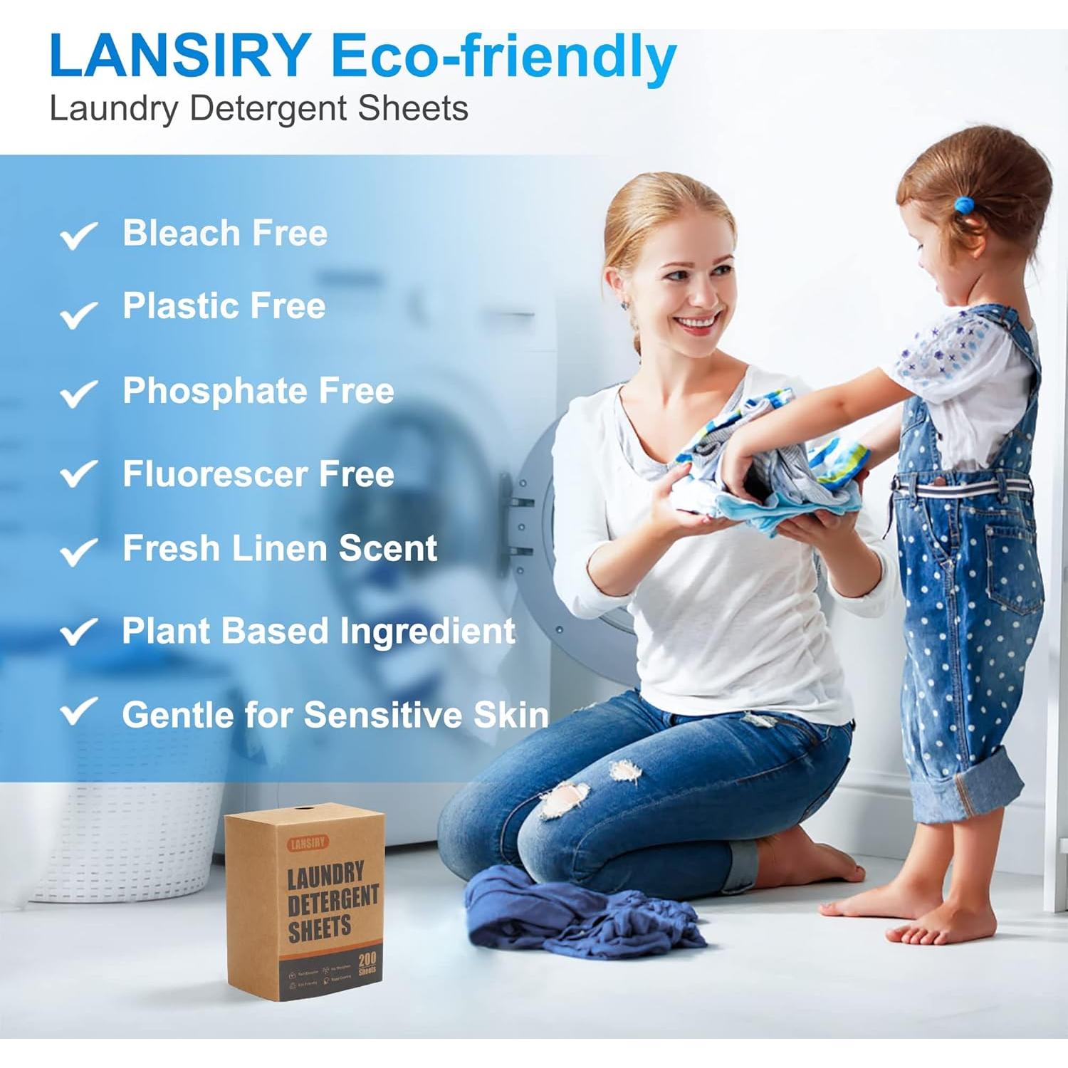 Hojas de detergente para ropa LANSIRY 200 cargas aroma lino fresco