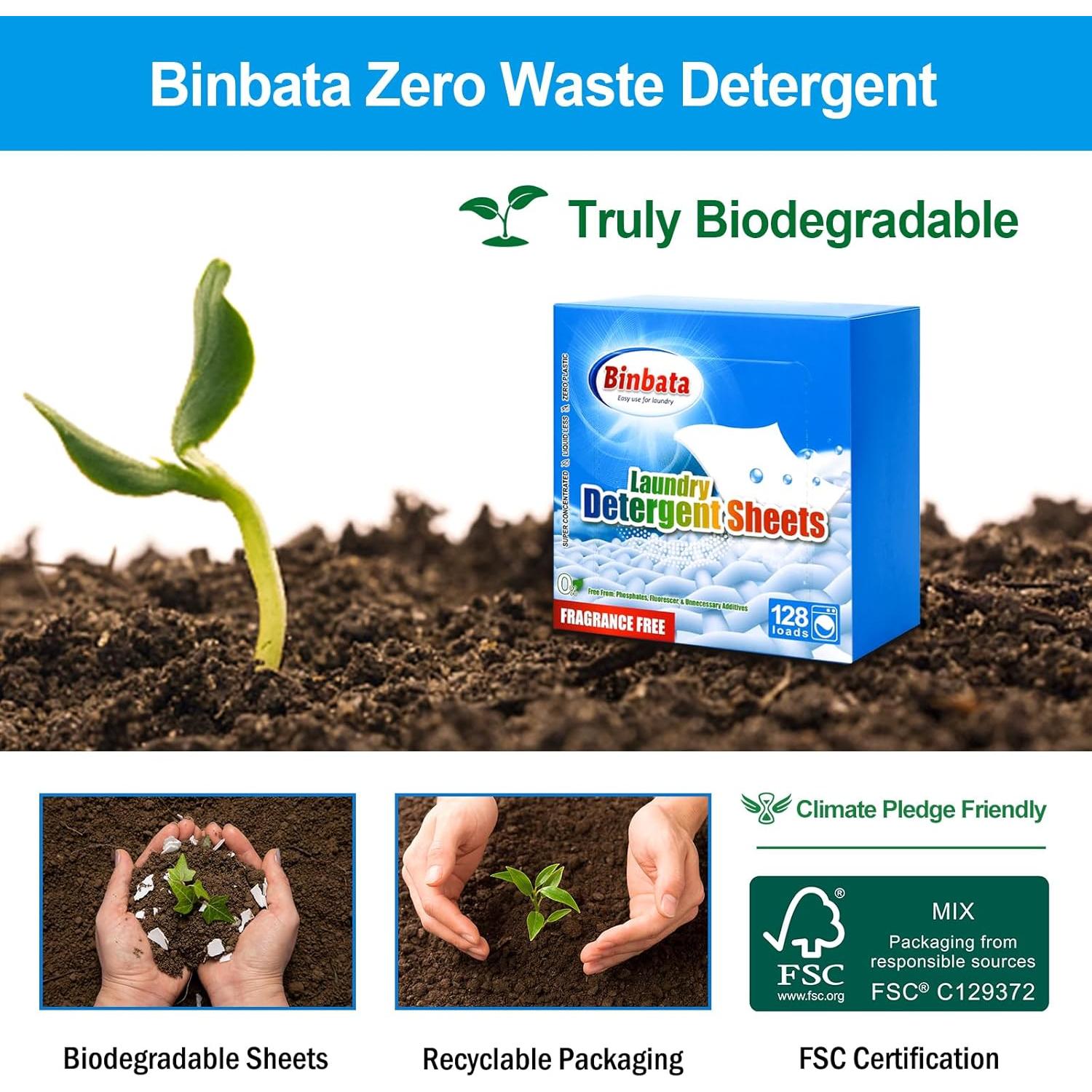 Hojas de detergente ecológico Binbata 128 cargas hipoalergénicas