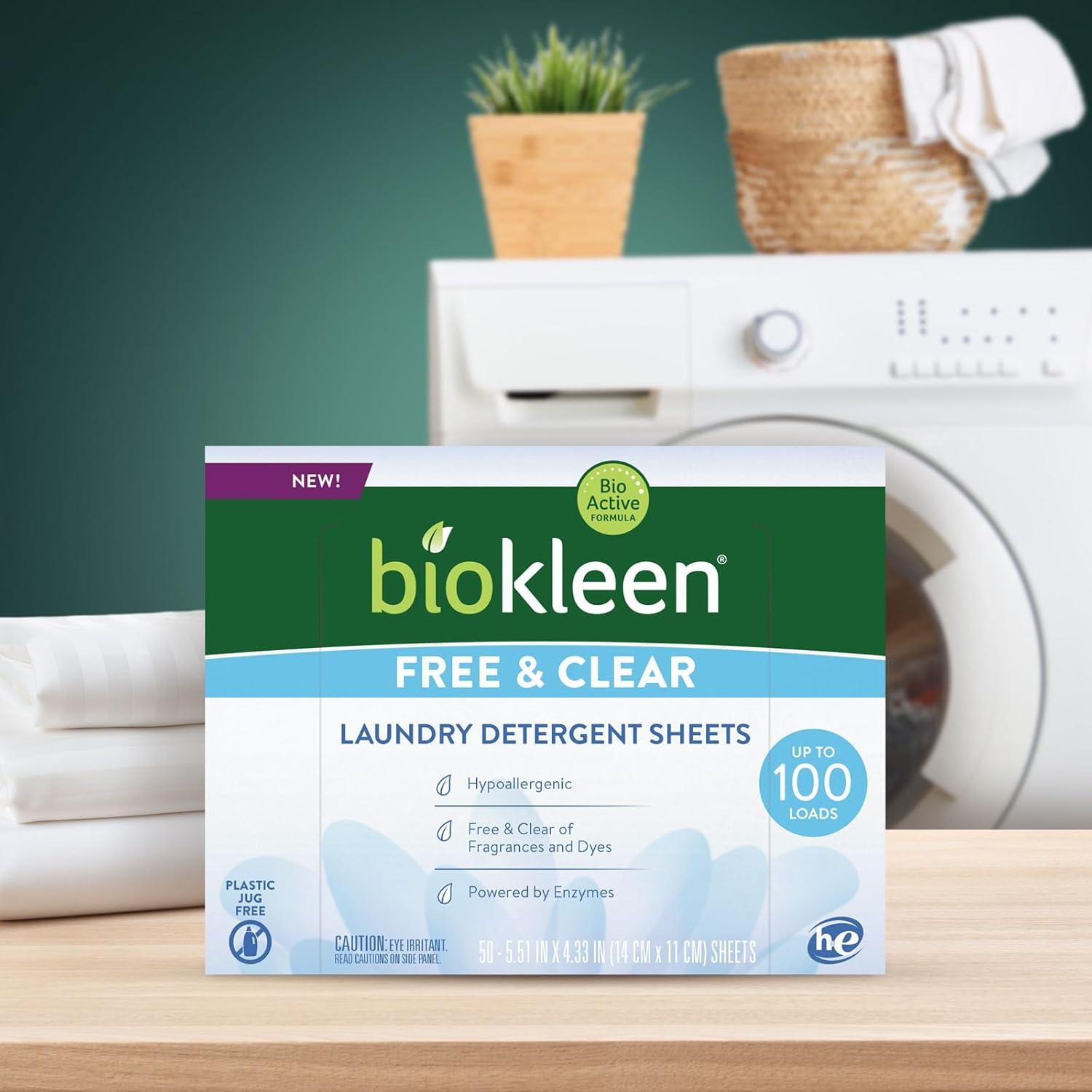 Hojas de Detergente Biokleen Free & Clear - 100 Lavados Ecológicos