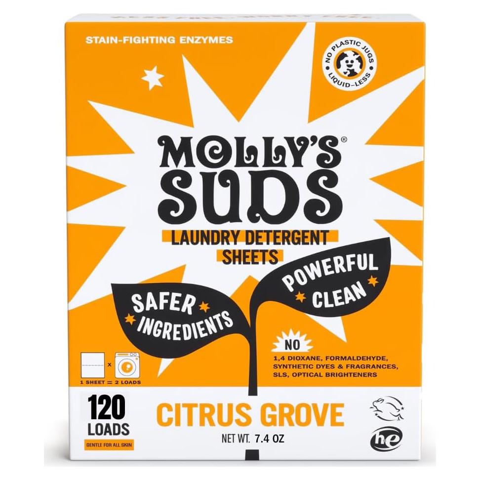 Hojas de Detergente para Ropa Molly's Suds 120 Lavados Huerto Cítrico