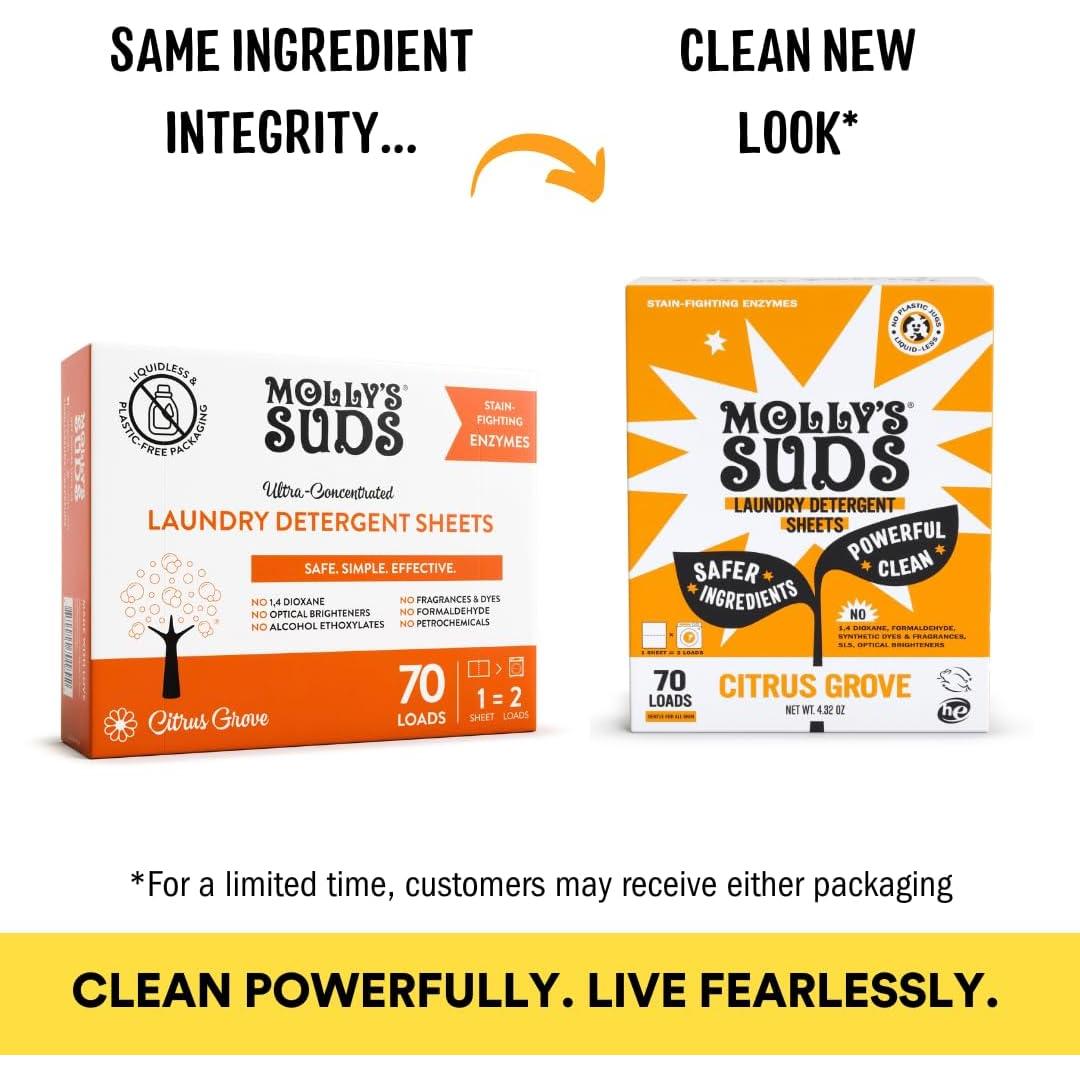 Hojas de Detergente para Ropa Molly's Suds 120 Lavados Huerto Cítrico