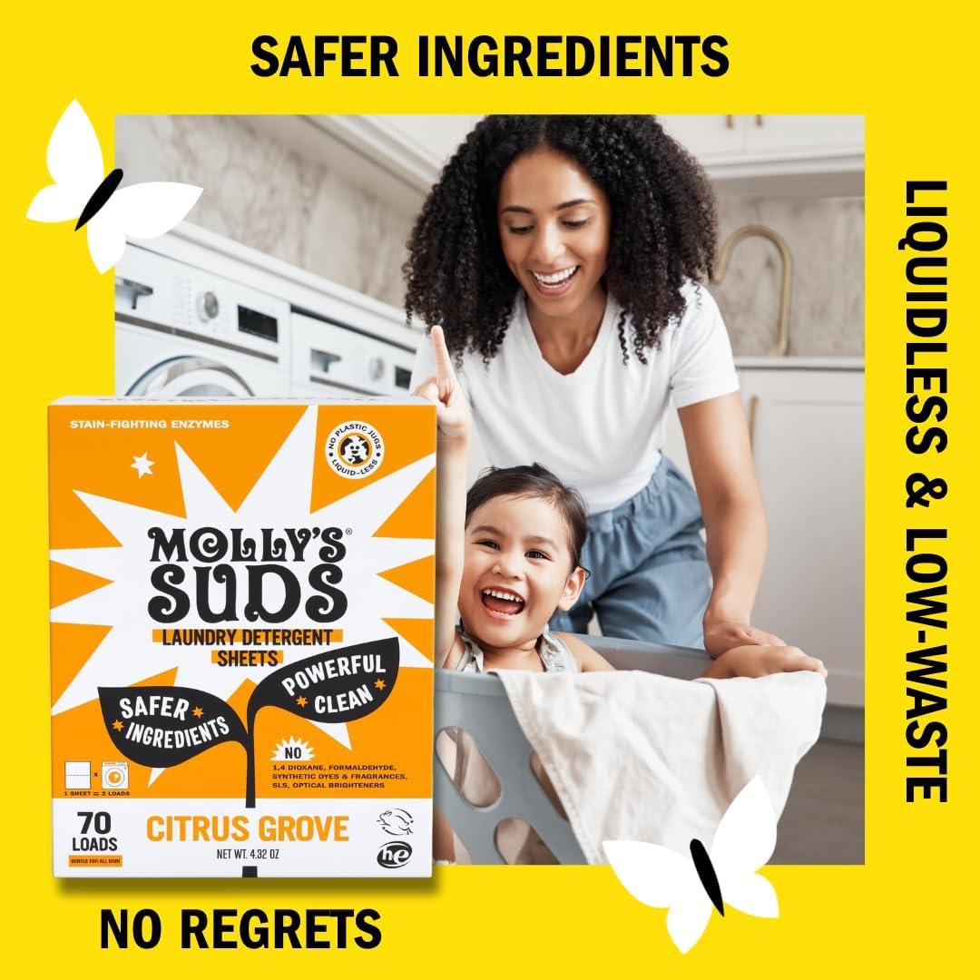 Hojas de Detergente para Ropa Molly's Suds 120 Lavados Huerto Cítrico