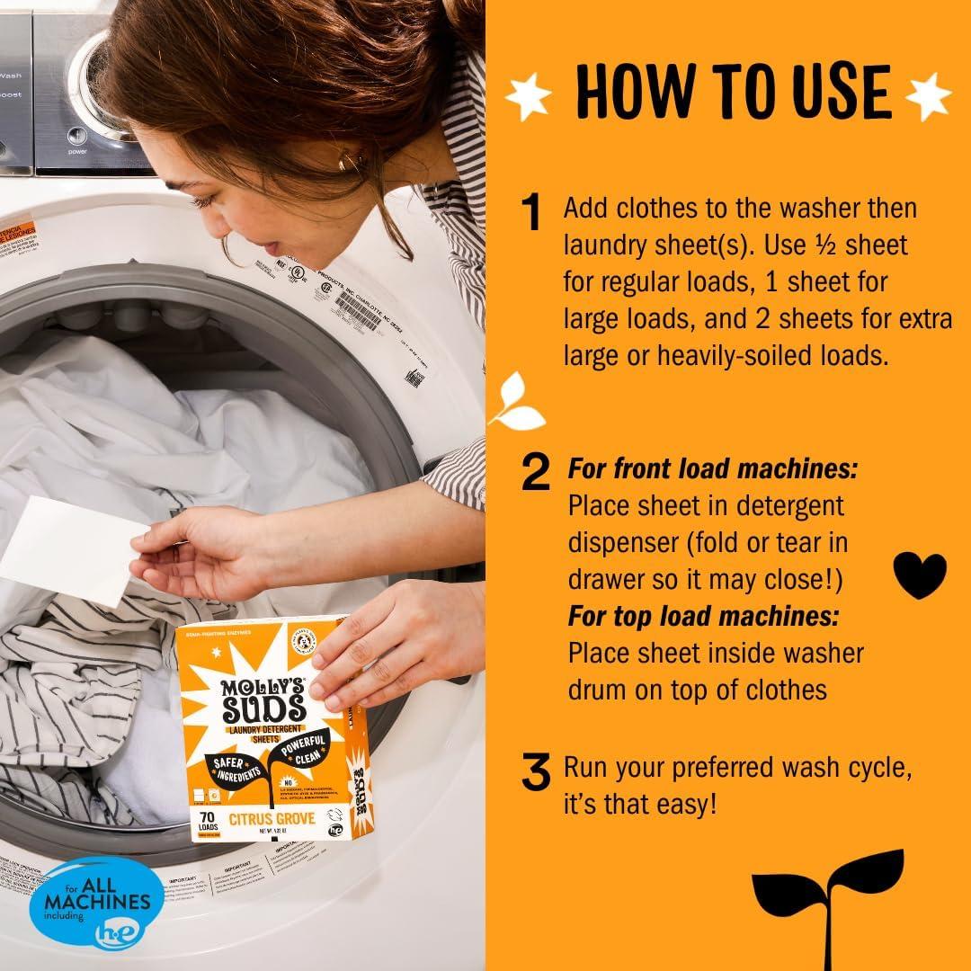 Hojas de Detergente para Ropa Molly's Suds 120 Lavados Huerto Cítrico