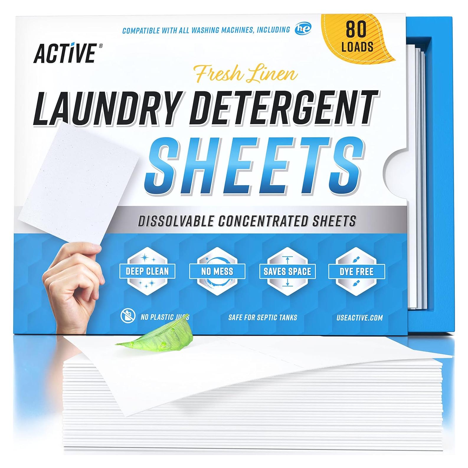 Hojas de Detergente Ecológicas ACTIVE - 80 Cargas, Fragancia Fresca