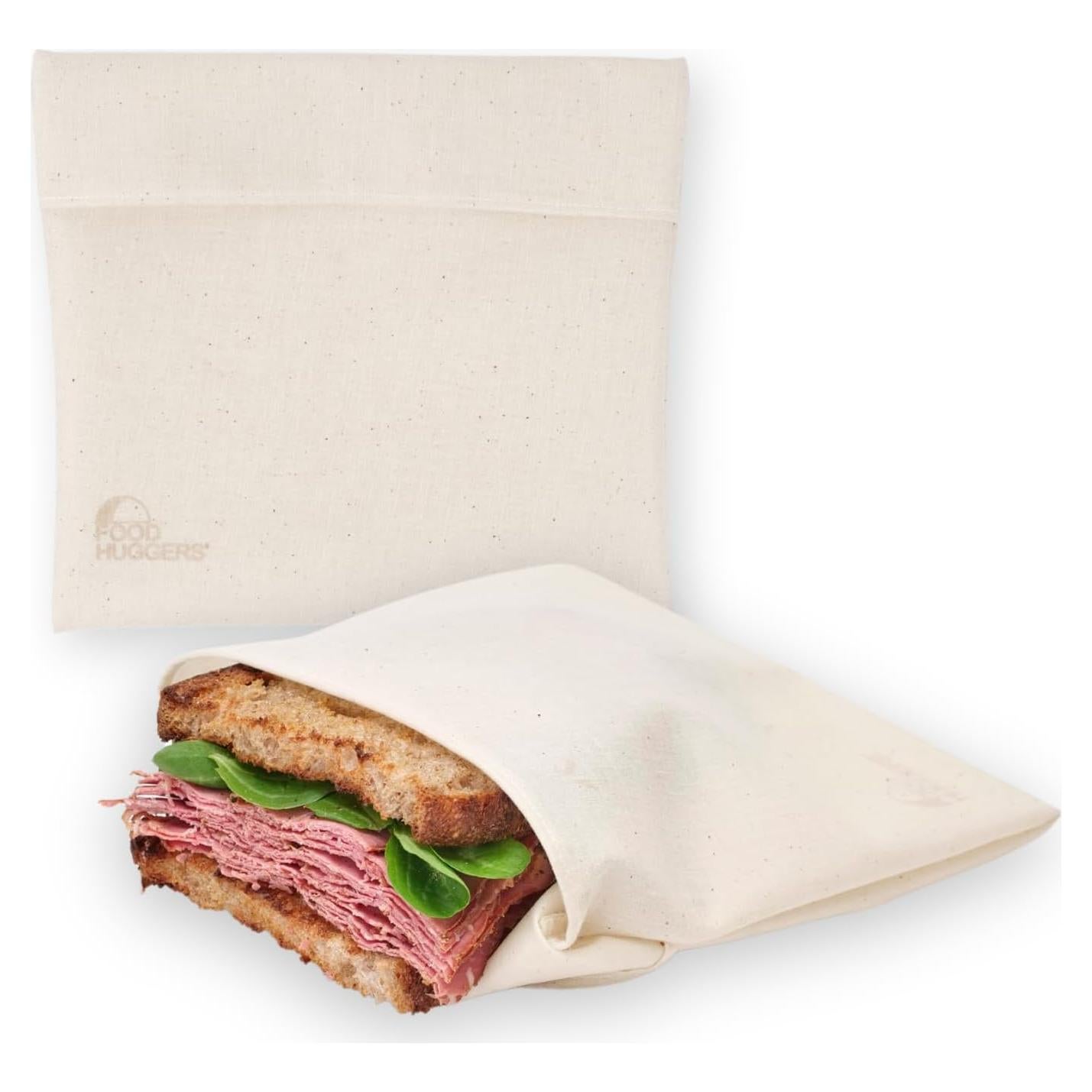 Food Huggers Reusable Sandwich Bags - Soft Touch Silicone Fabric, BPA Free, Dishwasher Safe Sandwich Containers - Eco-Friendly Reusable Sandwich Bags for Fresh and Safe Meal Storage (Medium)