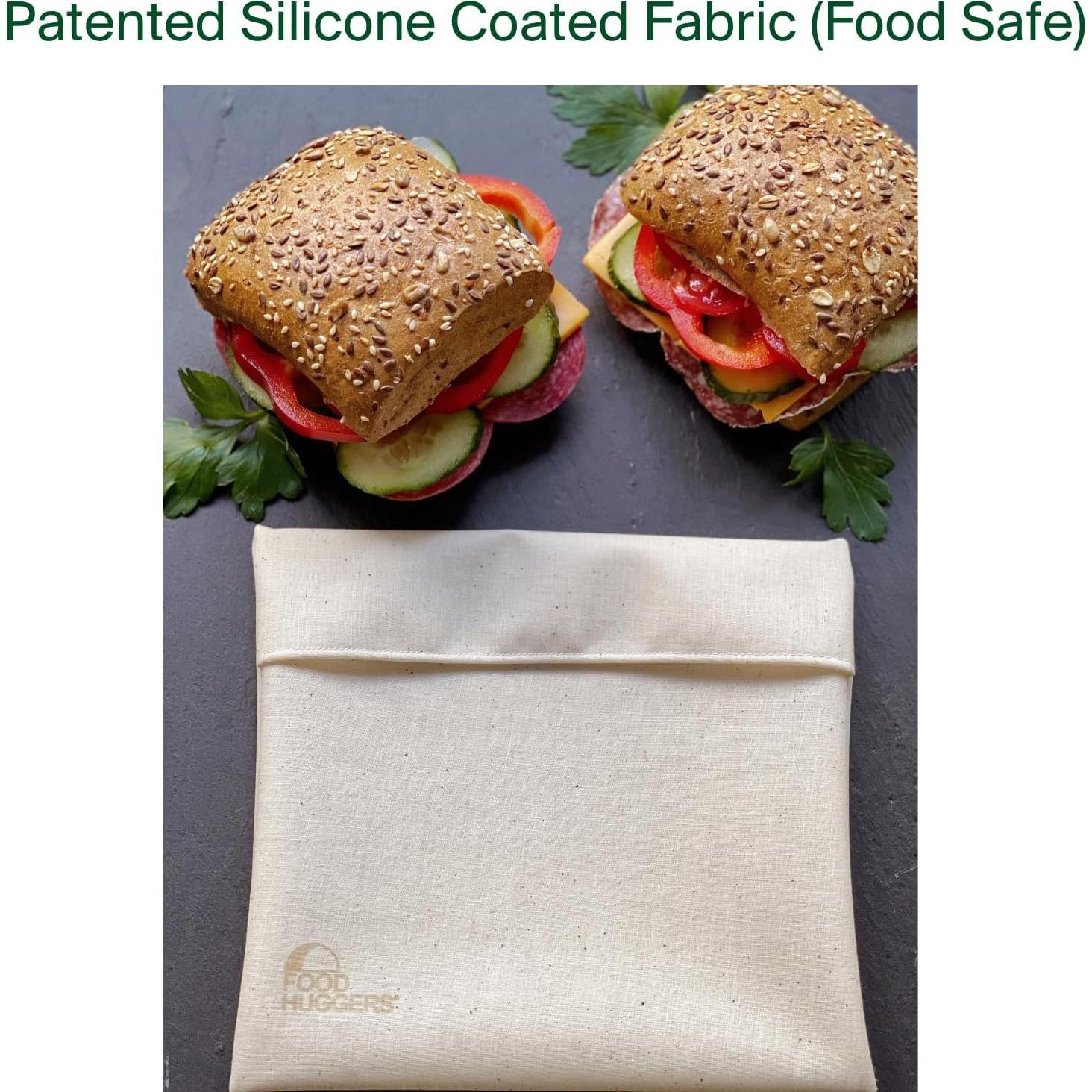 Food Huggers Reusable Sandwich Bags - Soft Touch Silicone Fabric, BPA Free, Dishwasher Safe Sandwich Containers - Eco-Friendly Reusable Sandwich Bags for Fresh and Safe Meal Storage (Medium)