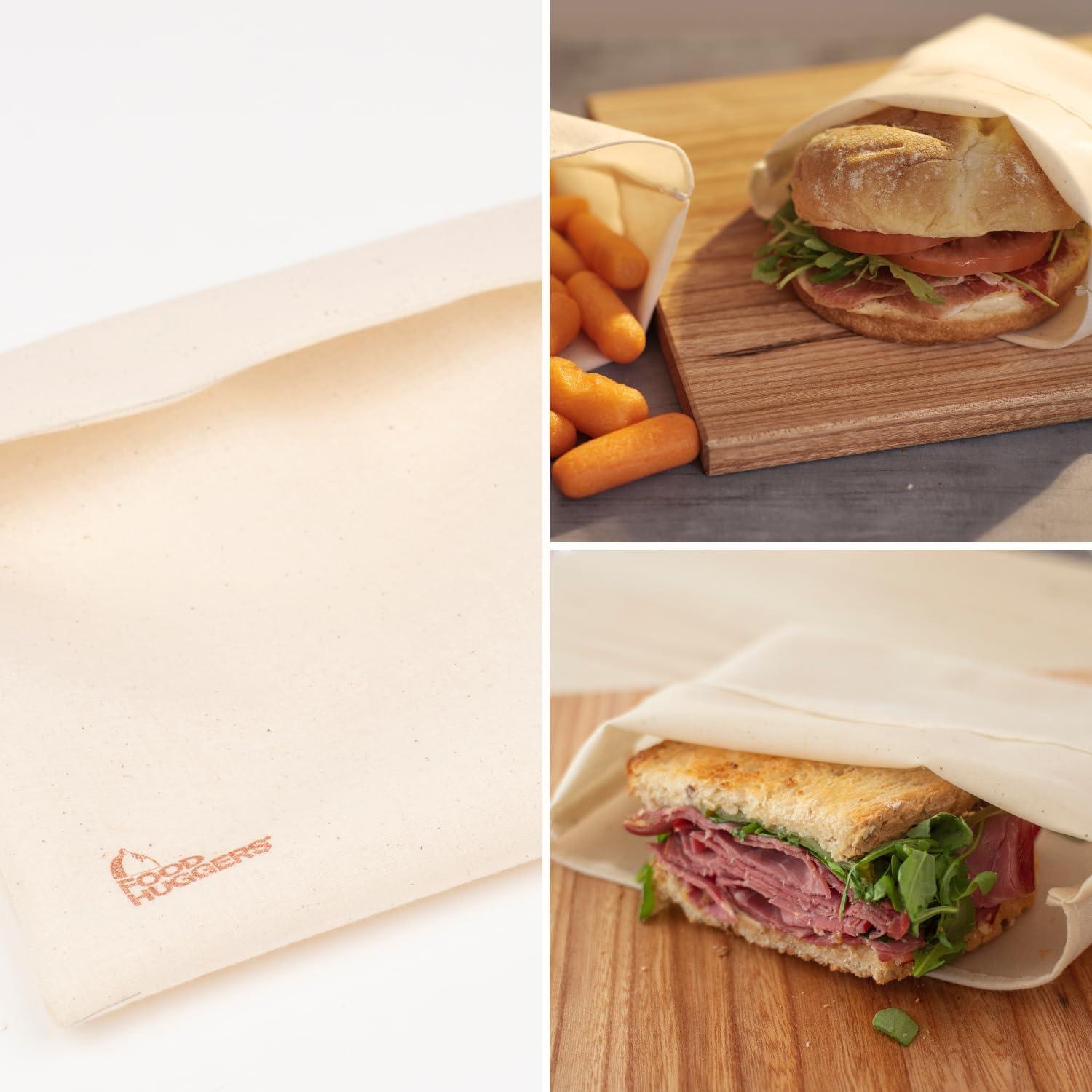 Food Huggers Reusable Sandwich Bags - Soft Touch Silicone Fabric, BPA Free, Dishwasher Safe Sandwich Containers - Eco-Friendly Reusable Sandwich Bags for Fresh and Safe Meal Storage (Medium)