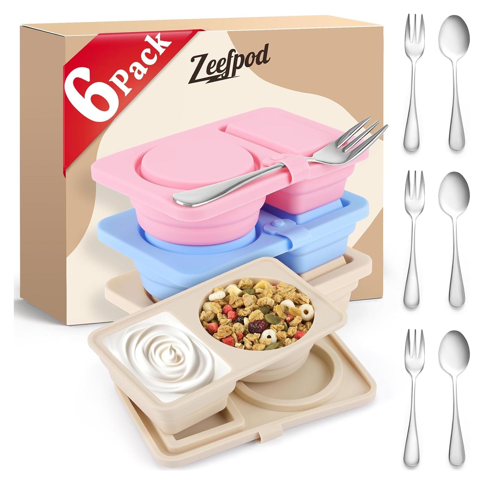 Contenedores de Silicona para Snacks Zeefpod - 6 Piezas Doble Compartimento