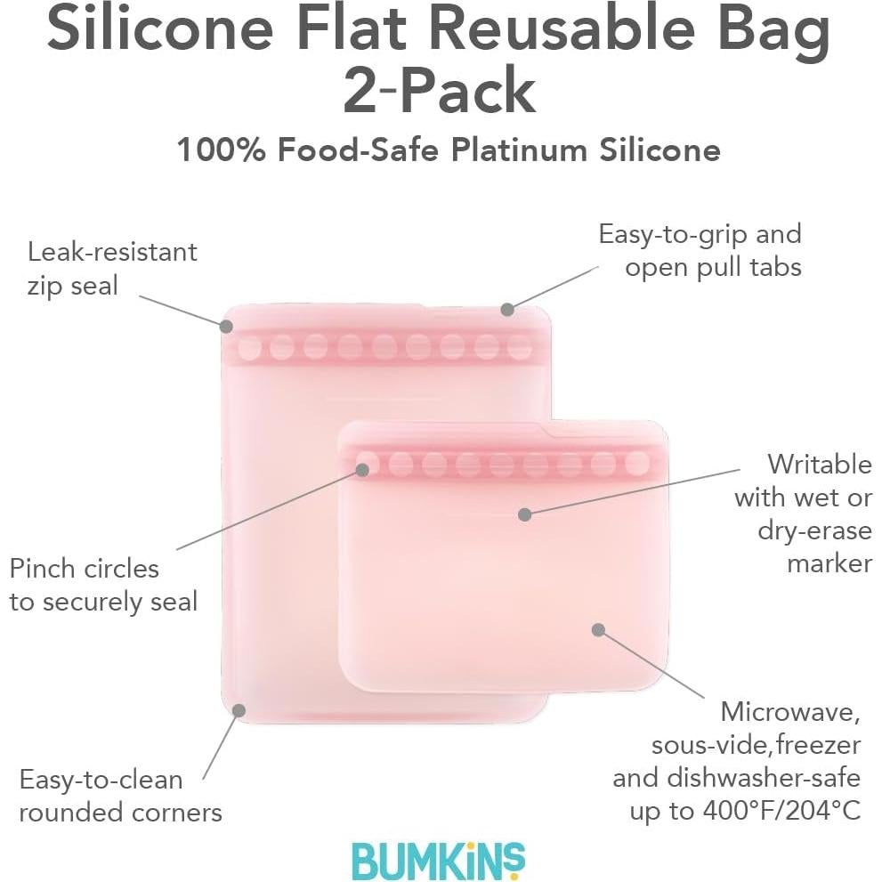 Bolsas de Silicona Reutilizables Bumkins para Snacks y Sándwiches - 2 Paquetes Rosa