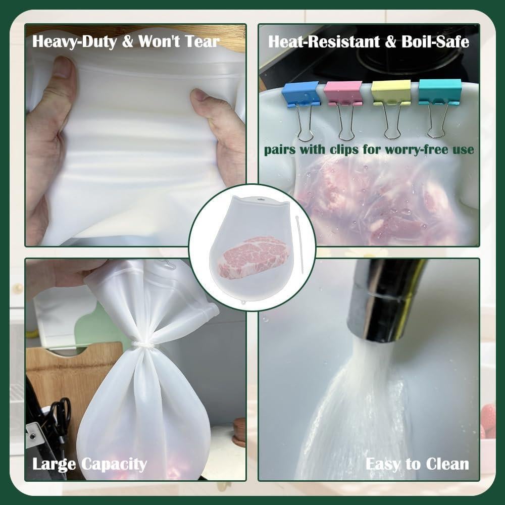 Bolsas Sous Vide Reutilizables BCDHAMATE Extra Grande 4 Clips