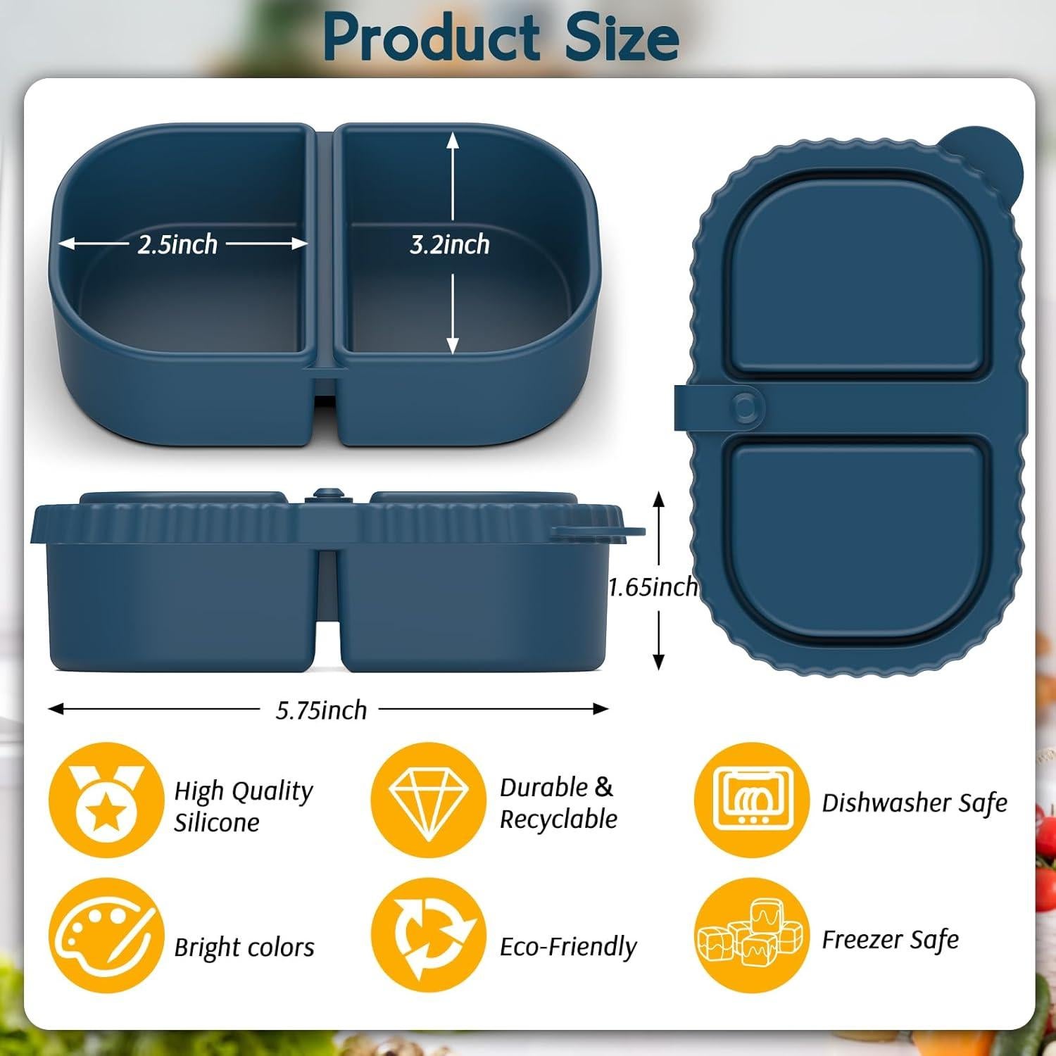 Paquete de 3 Contenedores de Silicona ICEROYCE 8oz 2 Compartimentos