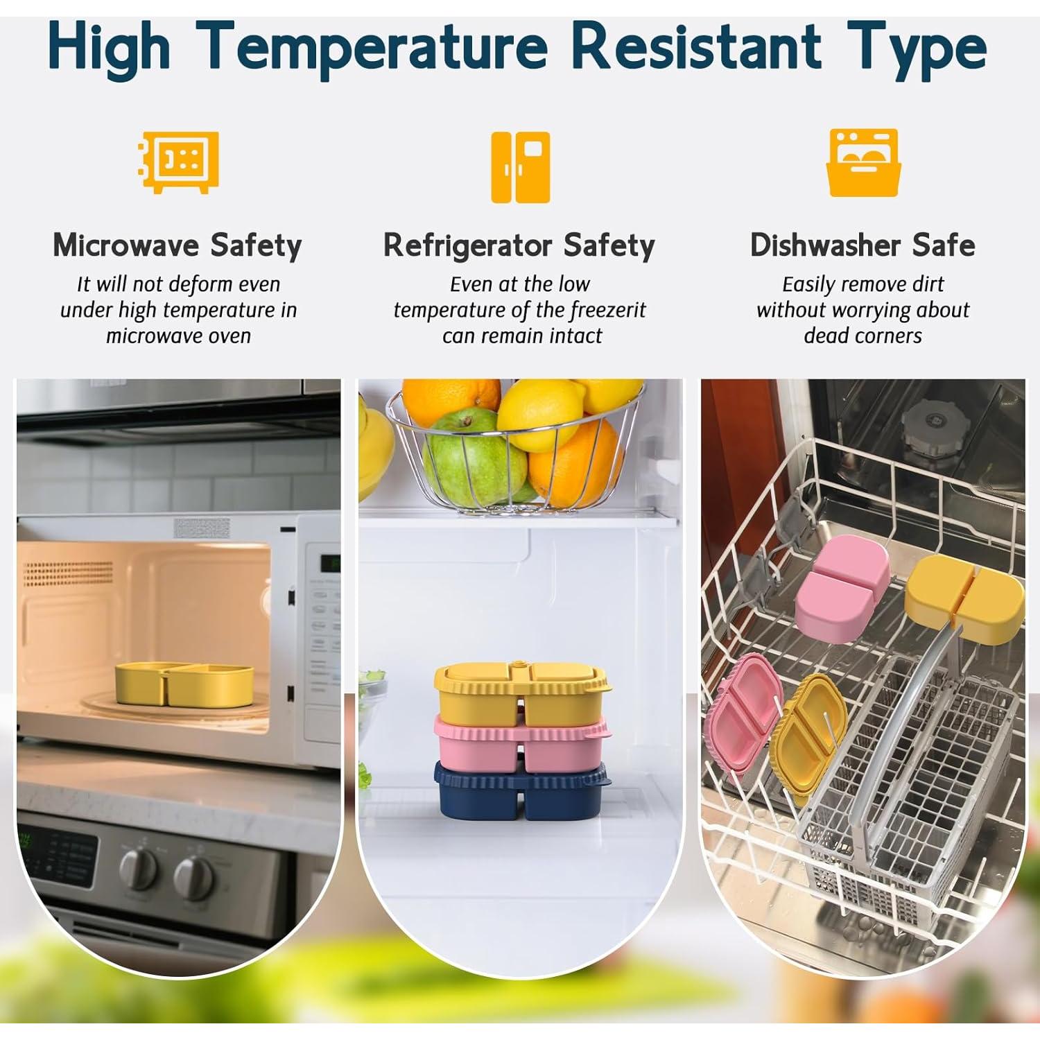 Paquete de 3 Contenedores de Silicona ICEROYCE 8oz 2 Compartimentos