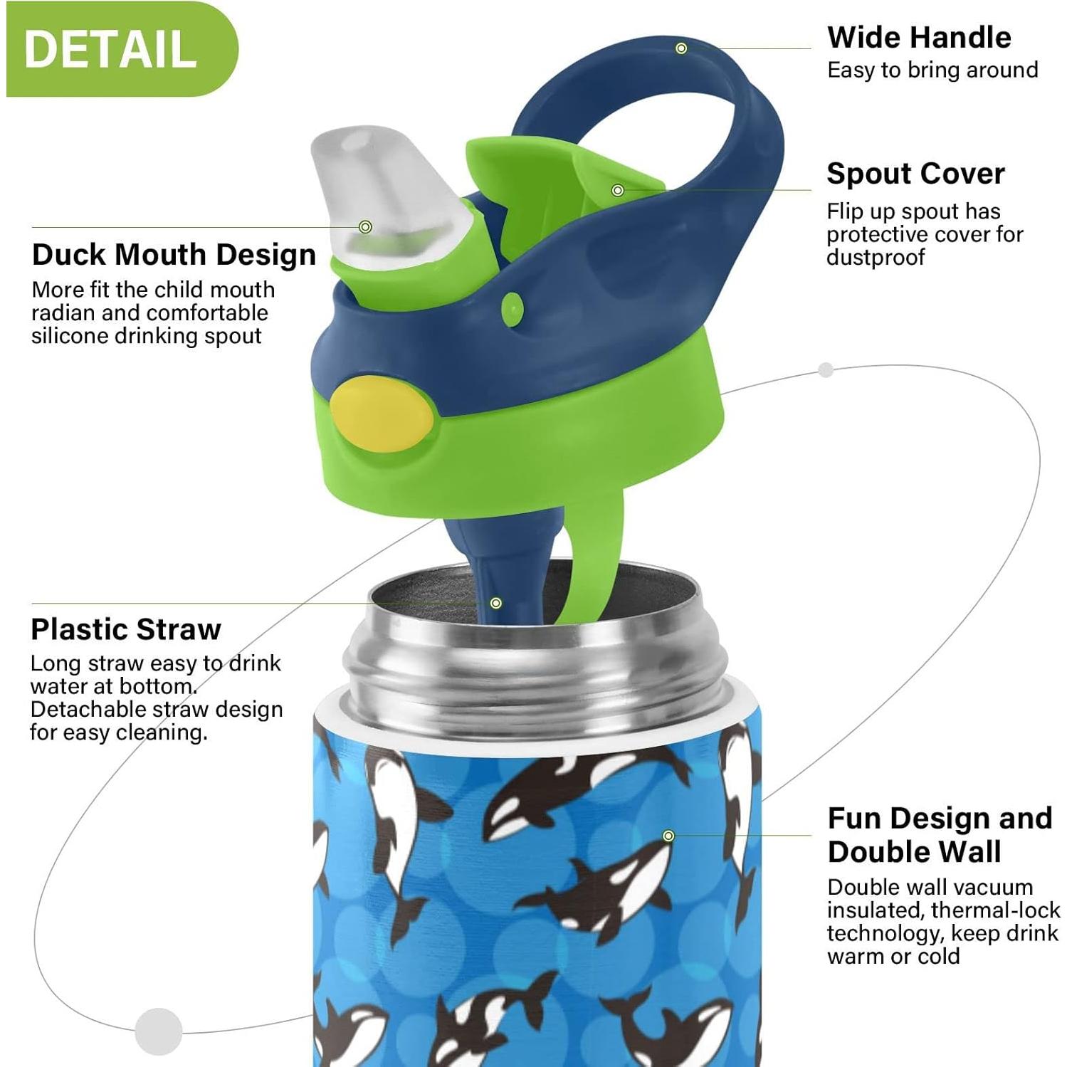 Botella de Agua Aislada ALAZA Orca Asesina 350ml con Pajilla