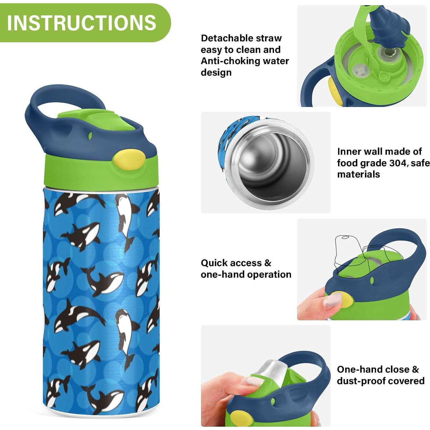 Botella de Agua Aislada ALAZA Orca Asesina 350ml con Pajilla