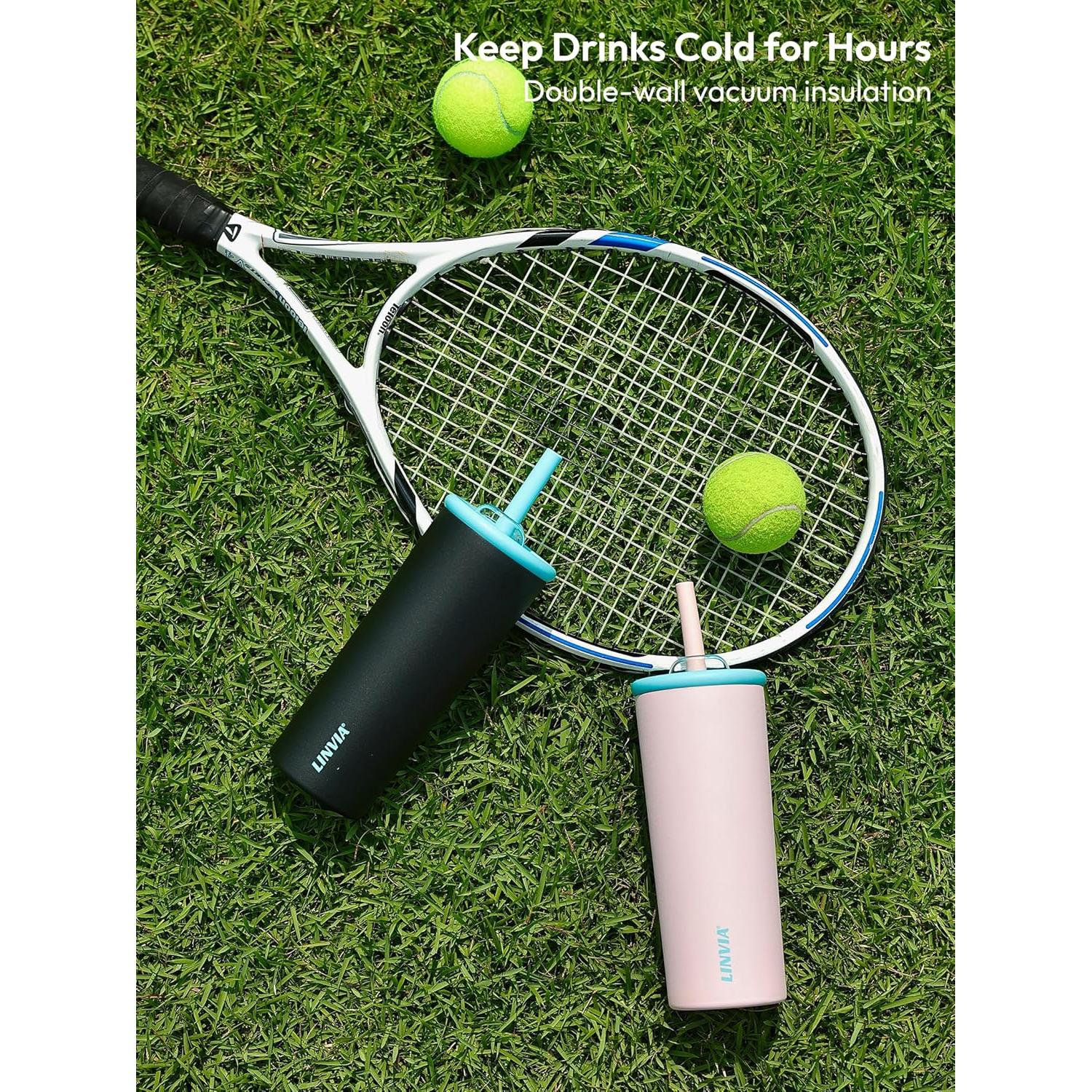 Taza de Agua Aislada LINVIA 25 oz Rosa Pastel con Popote