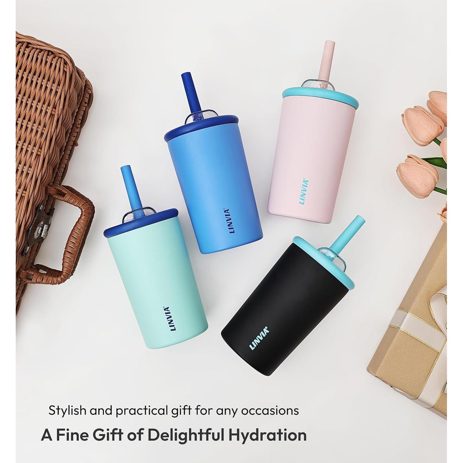 Taza de Agua Aislada LINVIA 25 oz Rosa Pastel con Popote