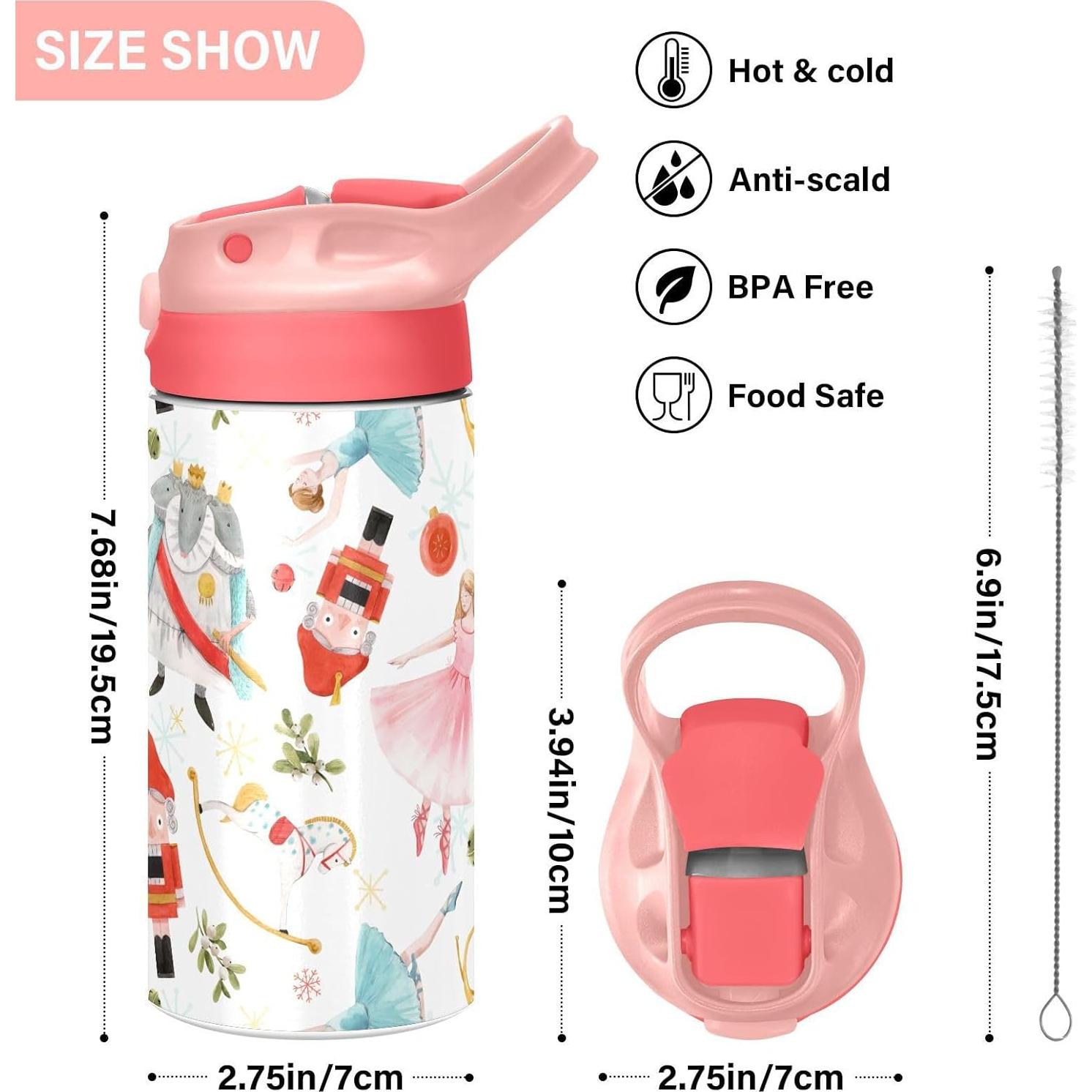 Botella de Agua Aislada Alaza 12 oz Muñeco de Nieve Rosa