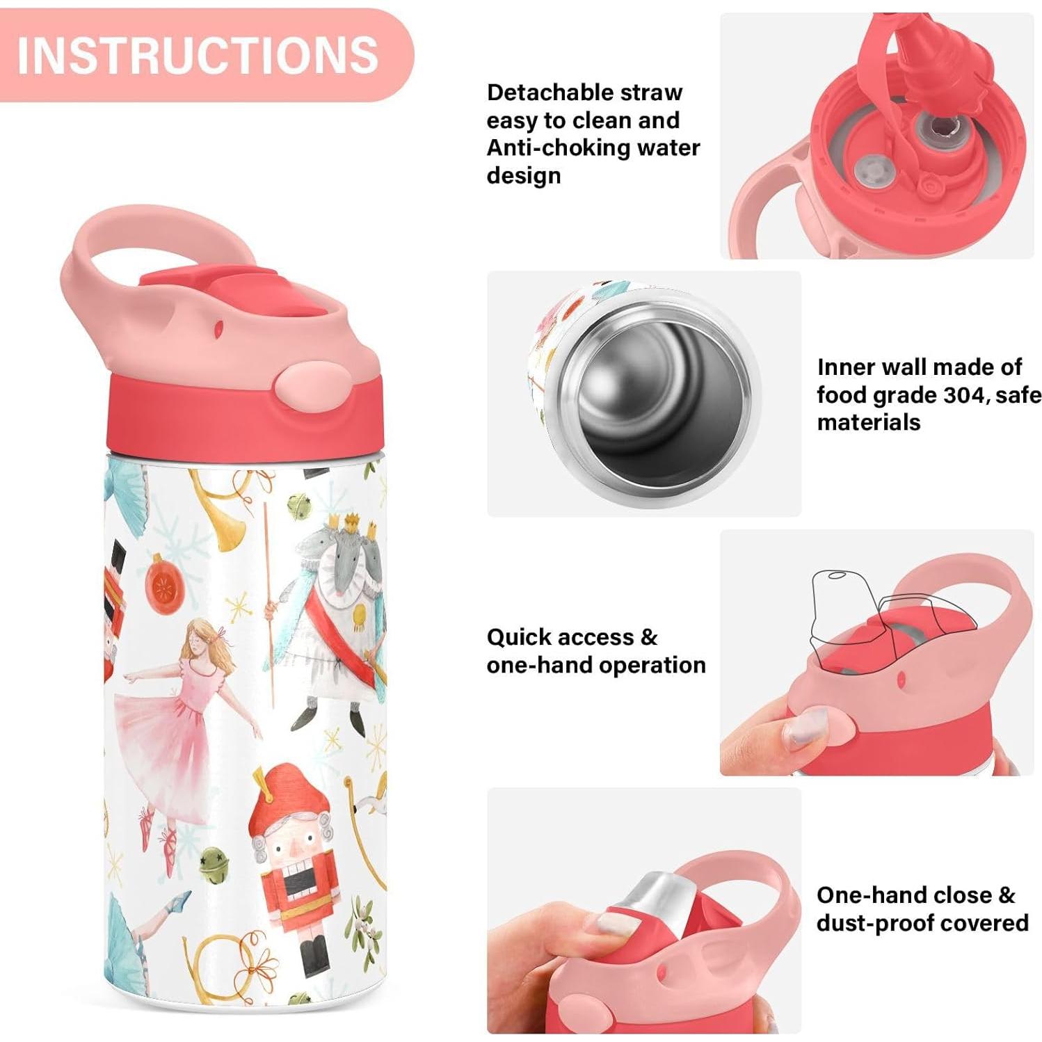 Botella de Agua Aislada Alaza 12 oz Muñeco de Nieve Rosa