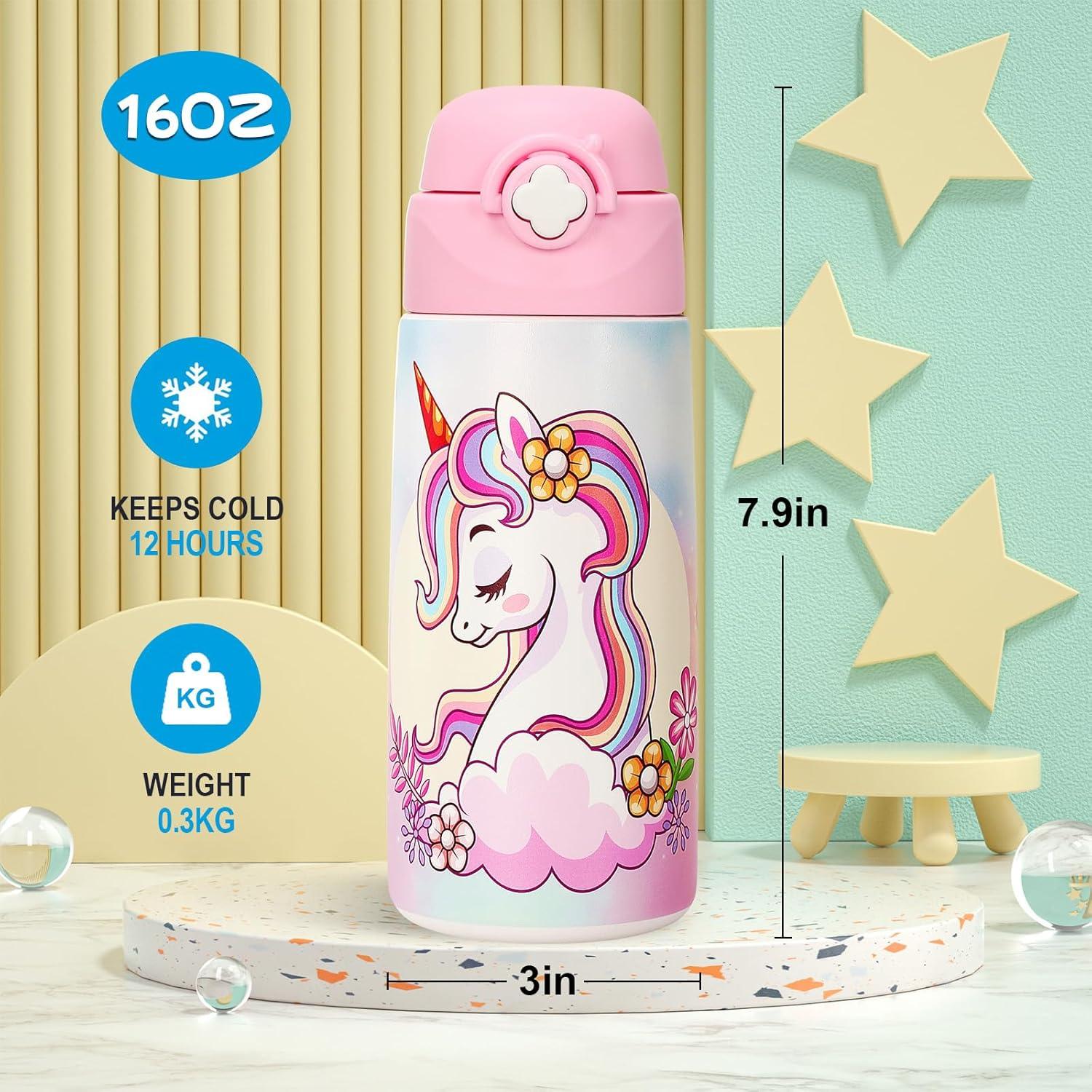 Botella de Agua Aislada Ntswasd Unicornio 0.47L Acero Inoxidable