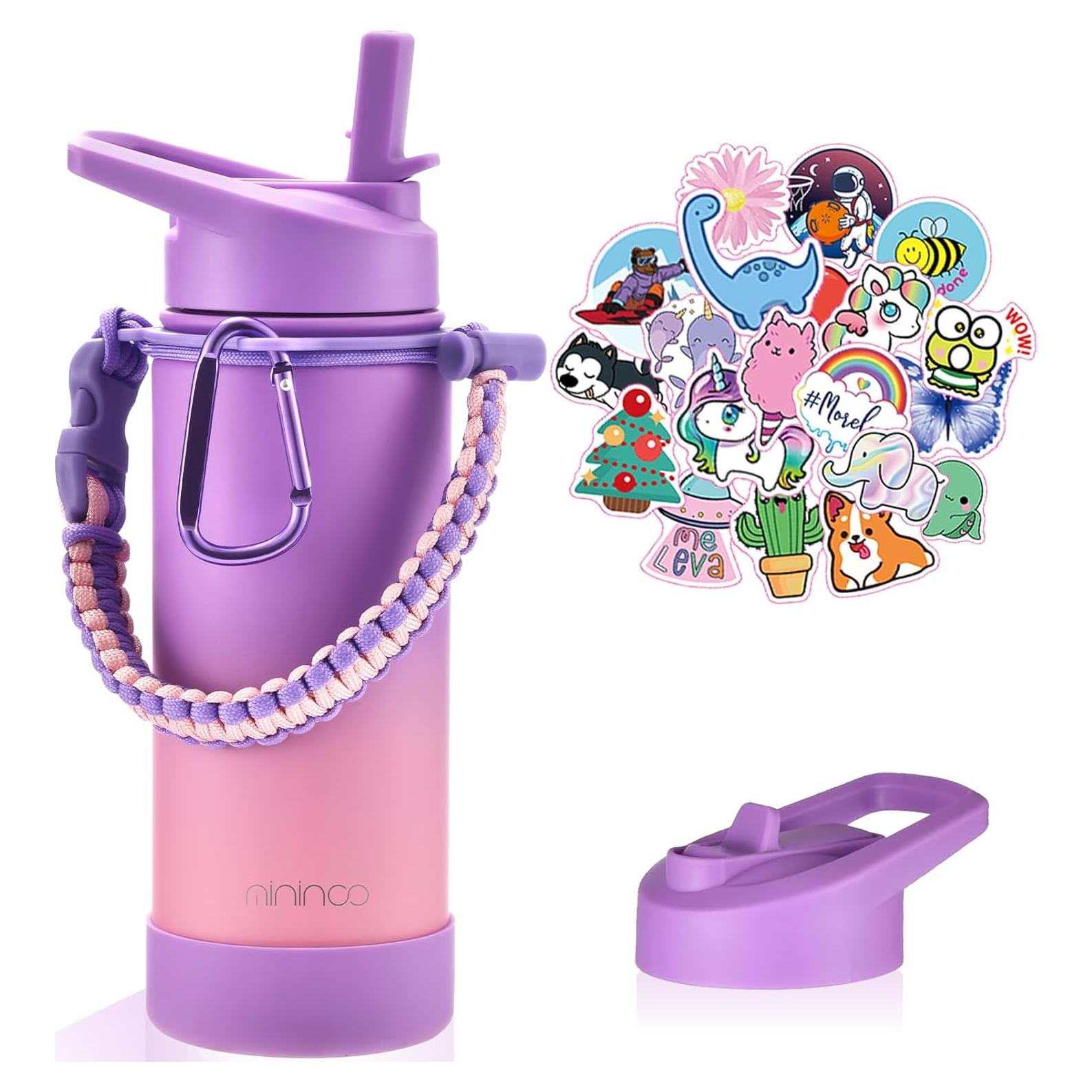 Botella de Agua Aislada Mininoo 0.47L para Niños con Pajita