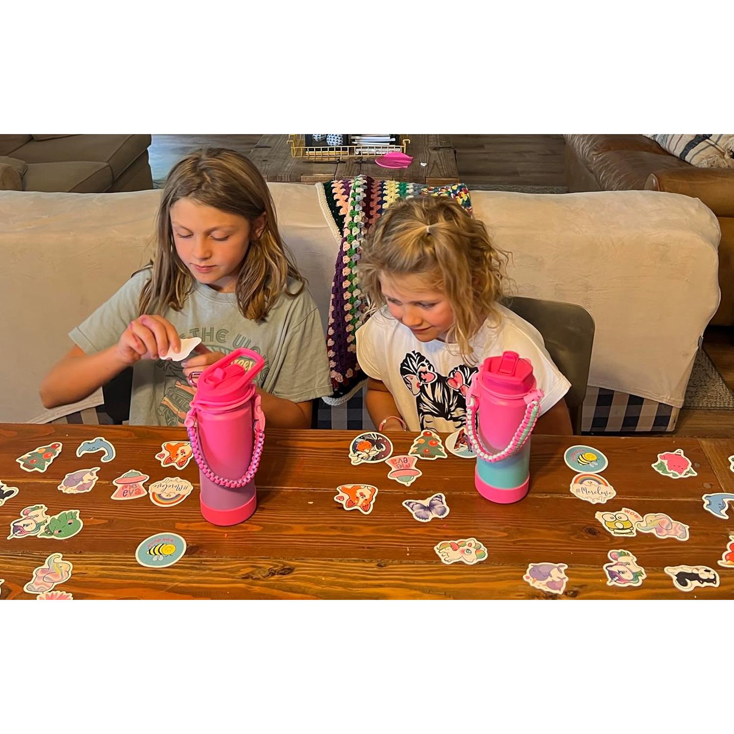 Botella de Agua Aislada Mininoo 0.47L para Niños con Pajita