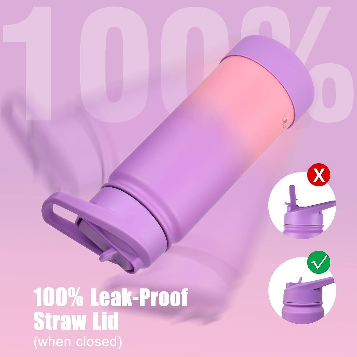 Botella de Agua Aislada Mininoo 0.47L para Niños con Pajita