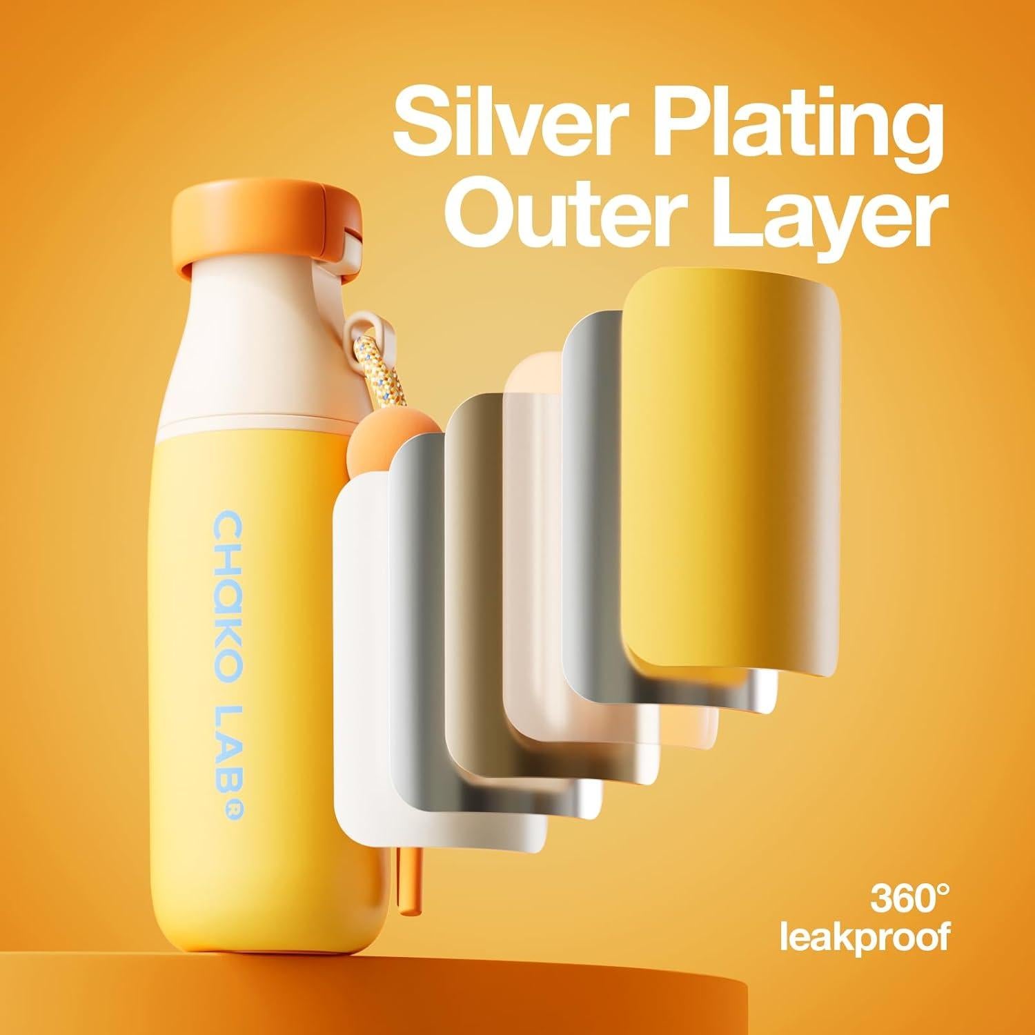 Botella de Agua Aislada CHAKO LAB 0.5L Acero Inoxidable Naranja