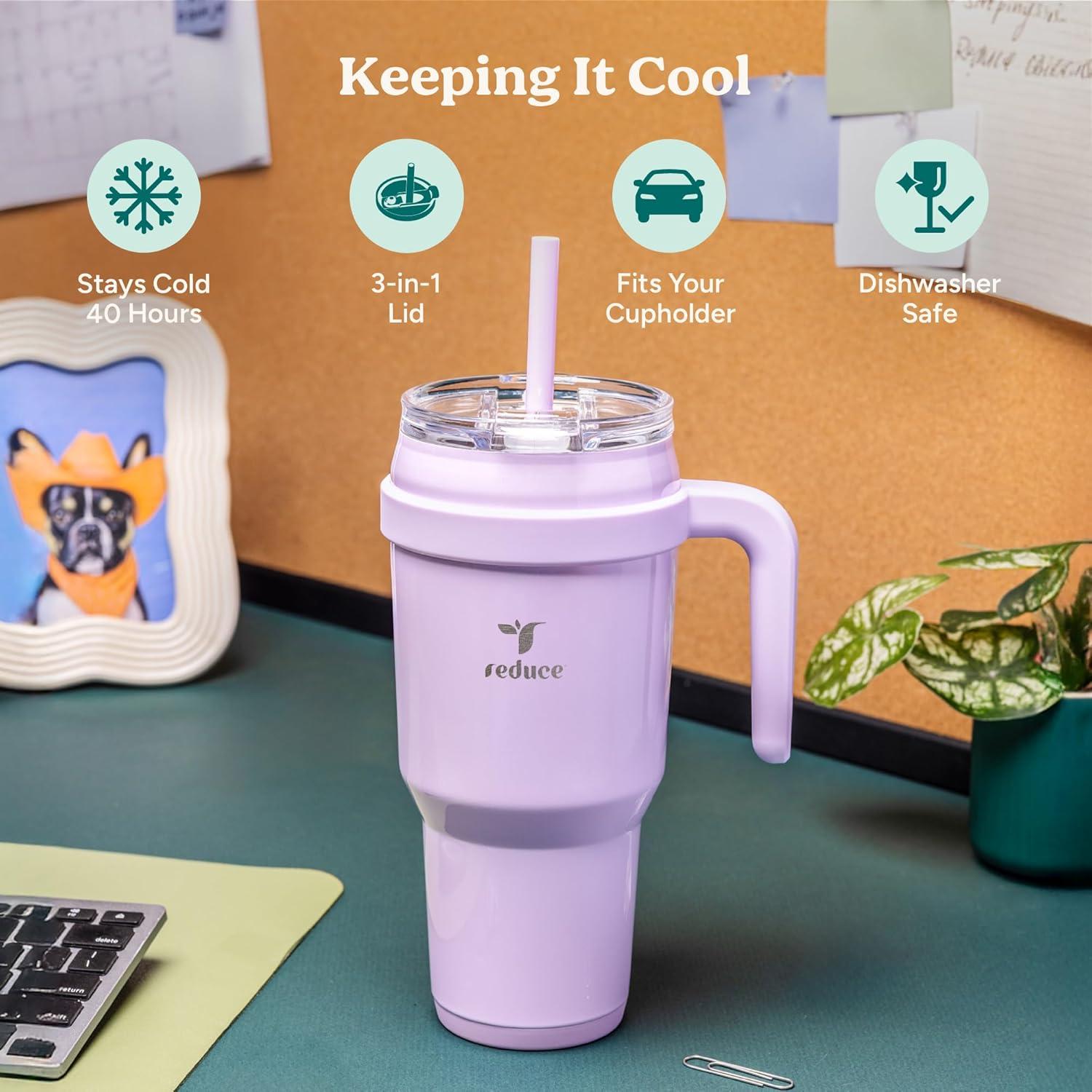 Taza Aislada REDUCE 40 oz con Asa y Popote Reutilizable